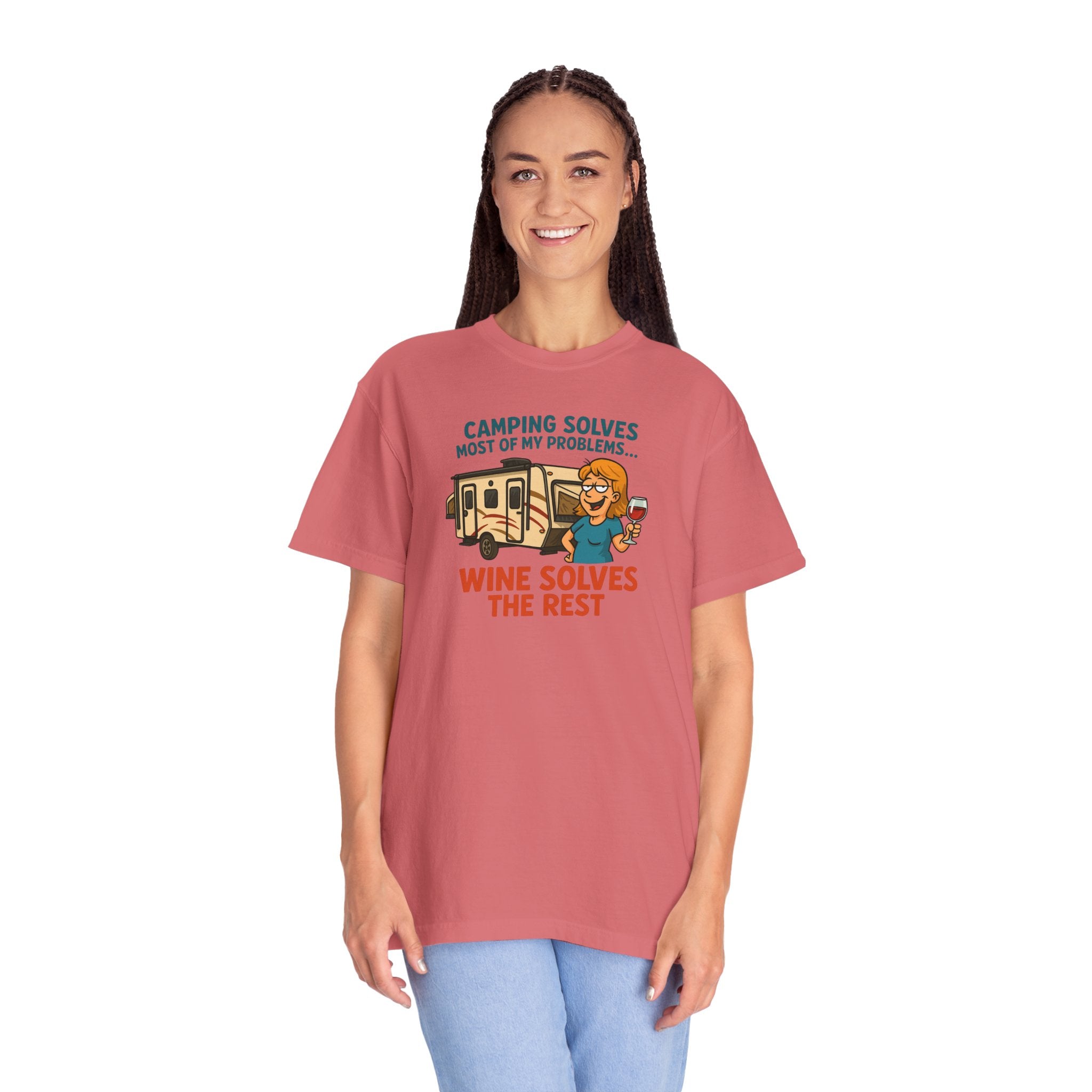 Camping & Wine Unisex T-Shirt, Relaxed Fit Tee, Perfect Gift for Campers, Wine Lovers, Outdoor Enthusiasts, Summer Celebrations