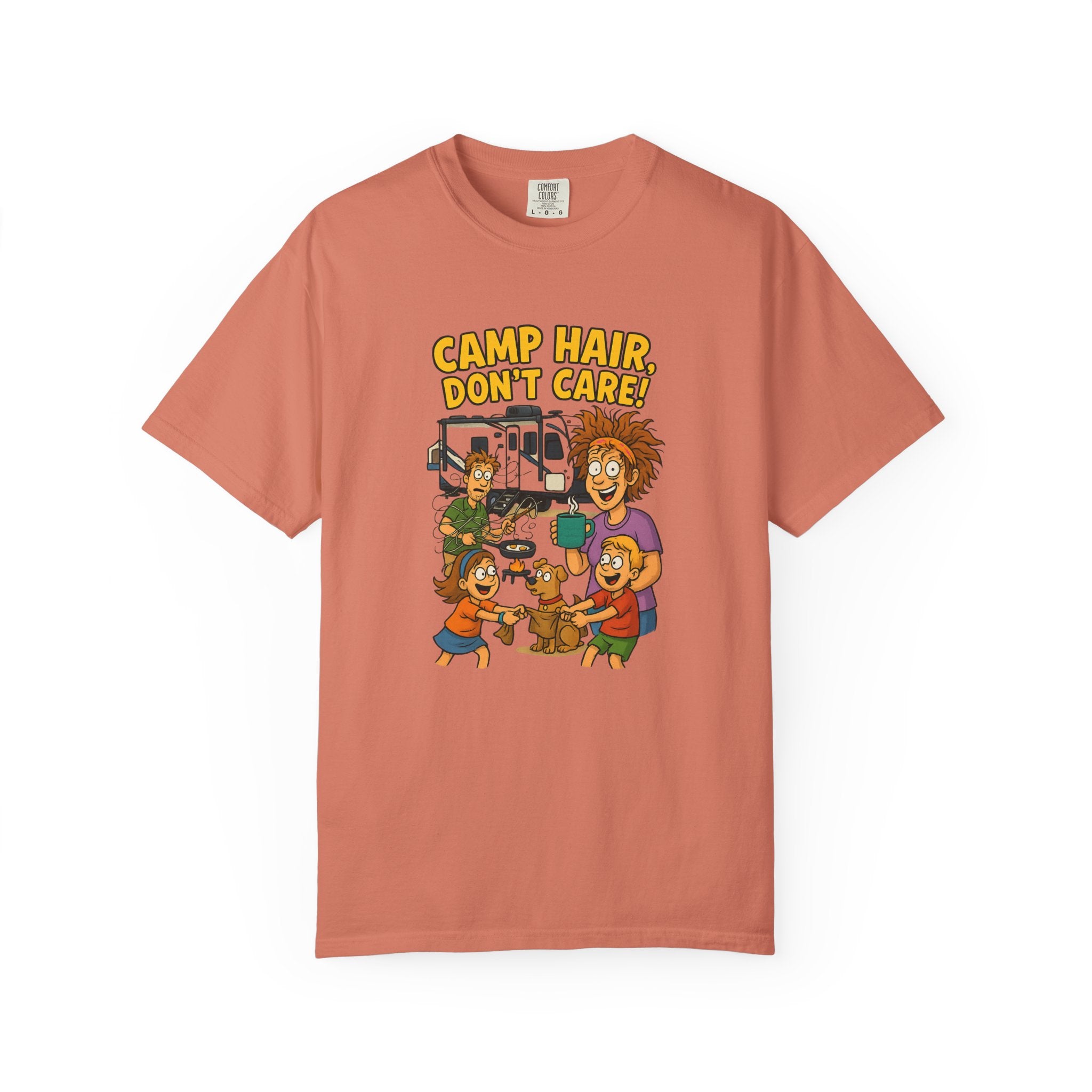 Camp Hair Don't Care T-Shirt, Unisex Garment-Dyed Tee, Camping Apparel, Funny Summer Shirt, Outdoor Lovers Gift, Vacation Essential