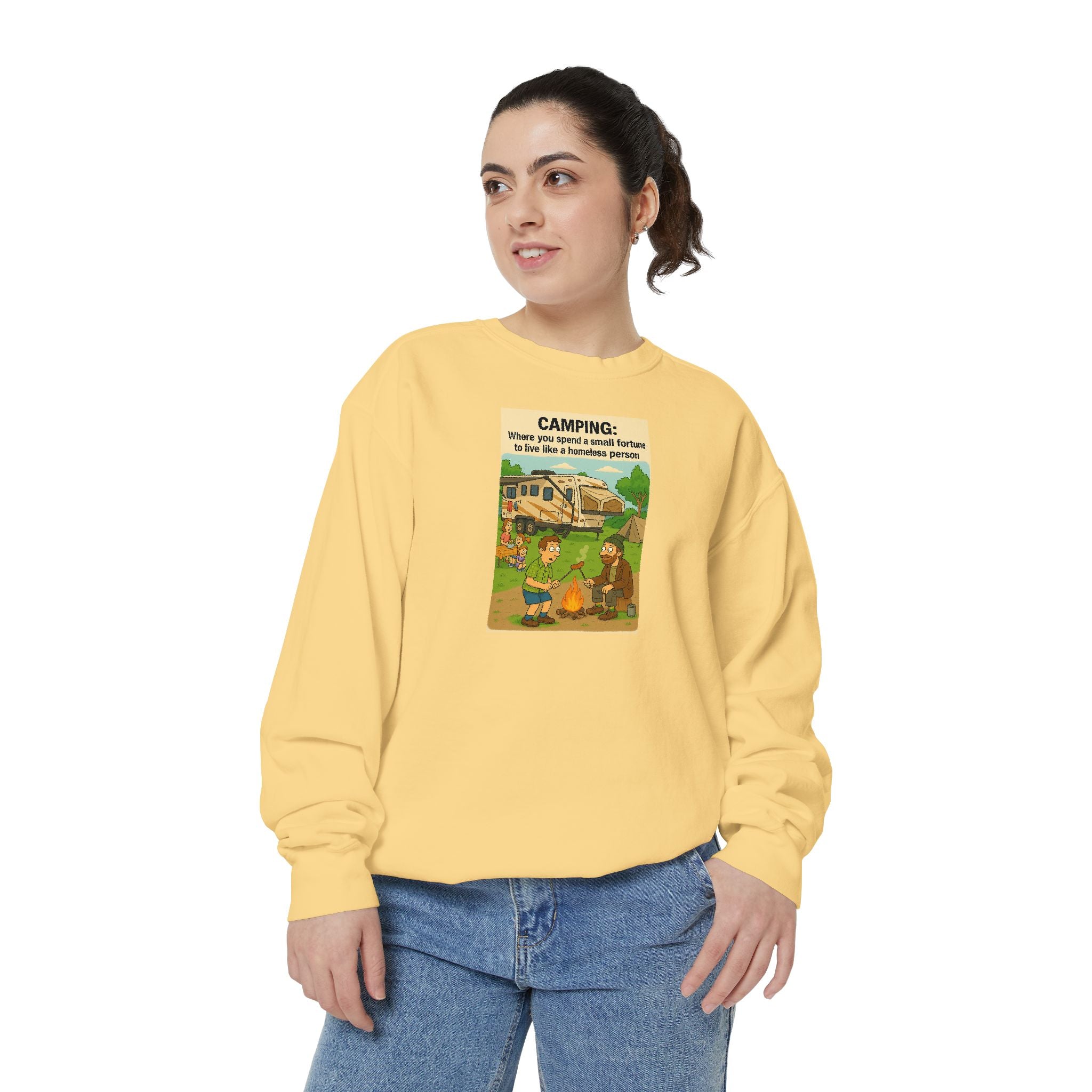 Camping Adventure Sweatshirt, Unisex Garment-DyedPullover, Cozy Casual Wear, Outdoor Enthusiast Gift, Camping Trip Apparel