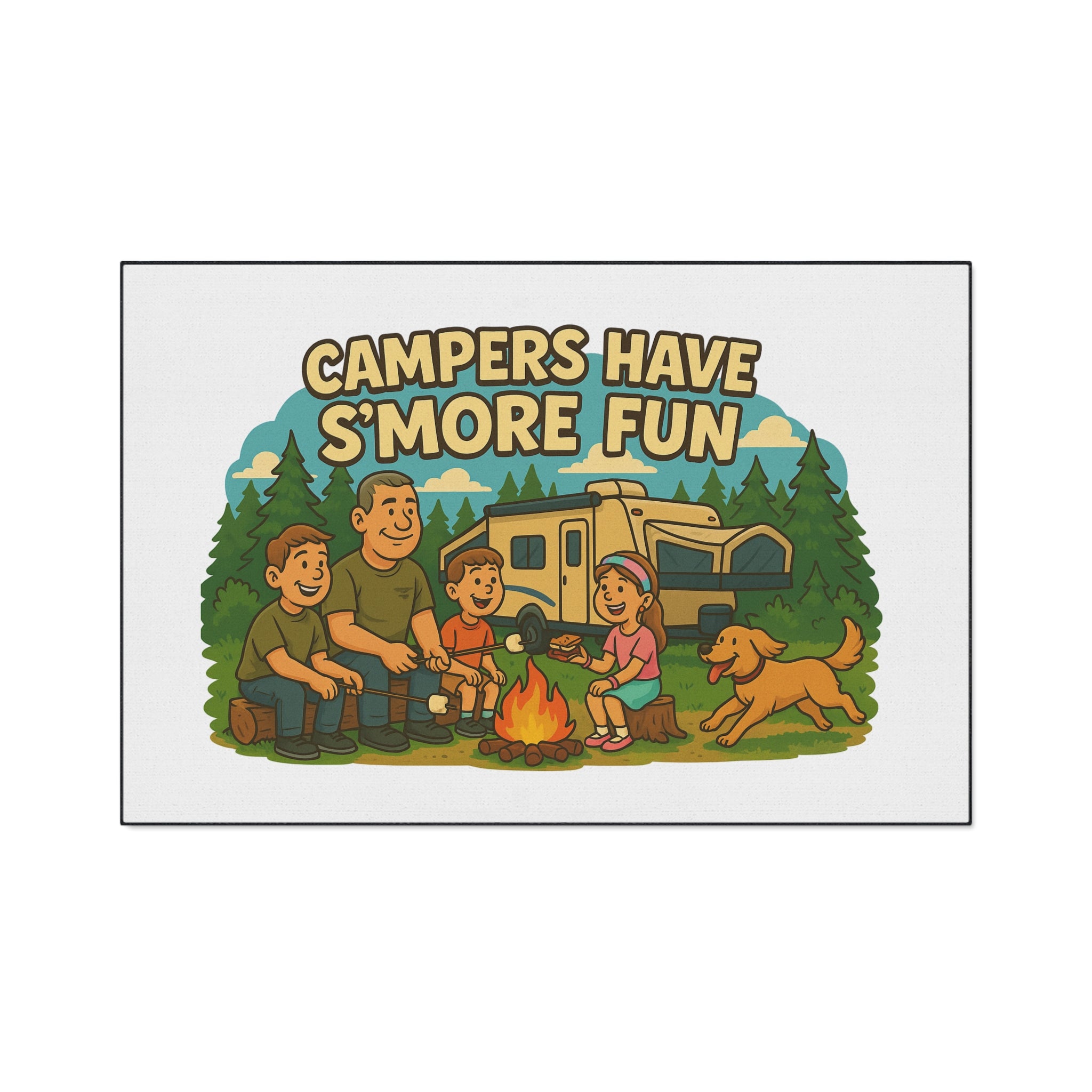 Campfire Fun Floor Mat - Family Camping Decor, Outdoor Rug, S'mores Theme Mat, RV Welcome Mat, Adventurer Gift