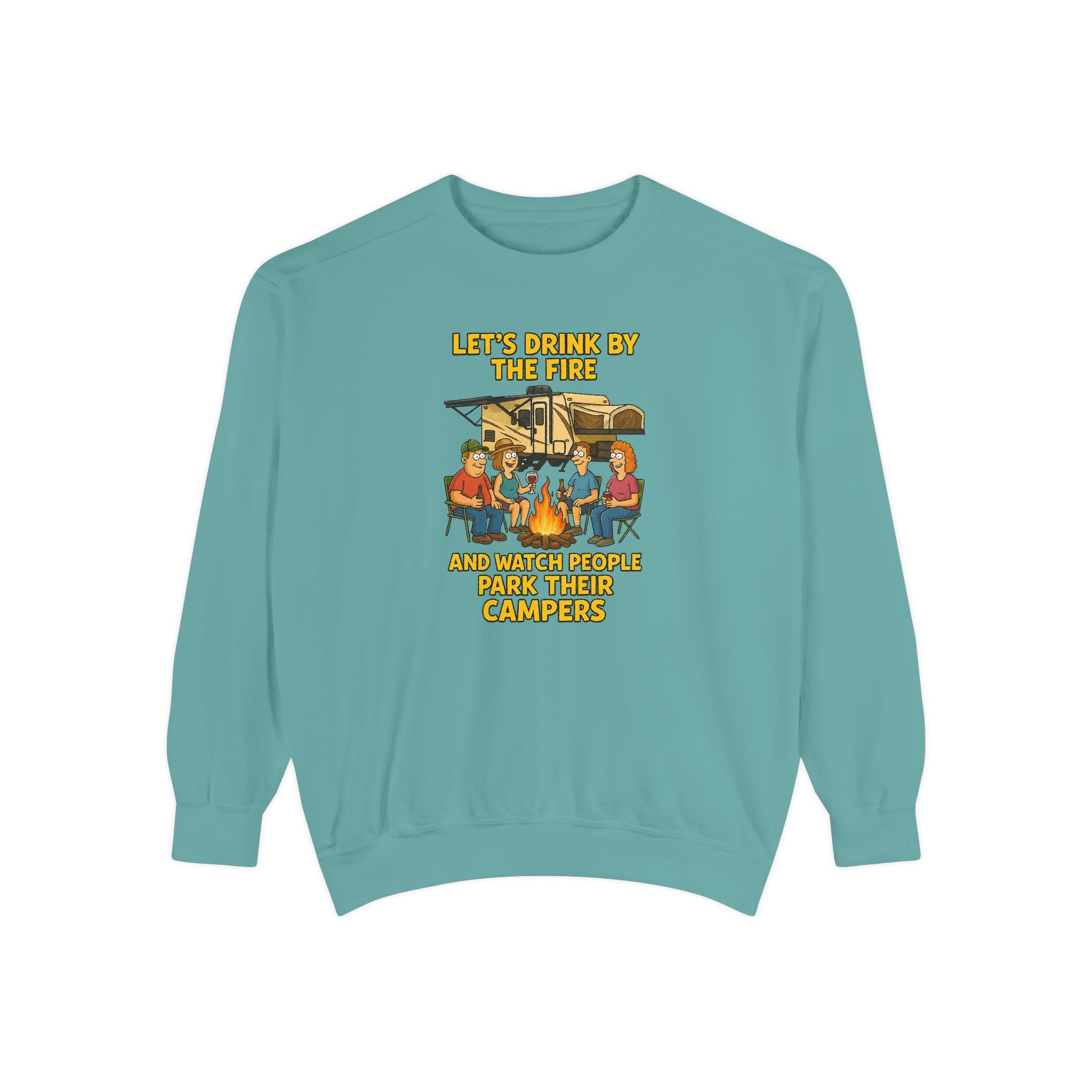 Cozy Campfire Sweatshirt - Let’s Drink by the Fire, Unisex Pullover, Perfect for Bonfires, Camping Trips, Outdoor Gatherings, Cozy Nights