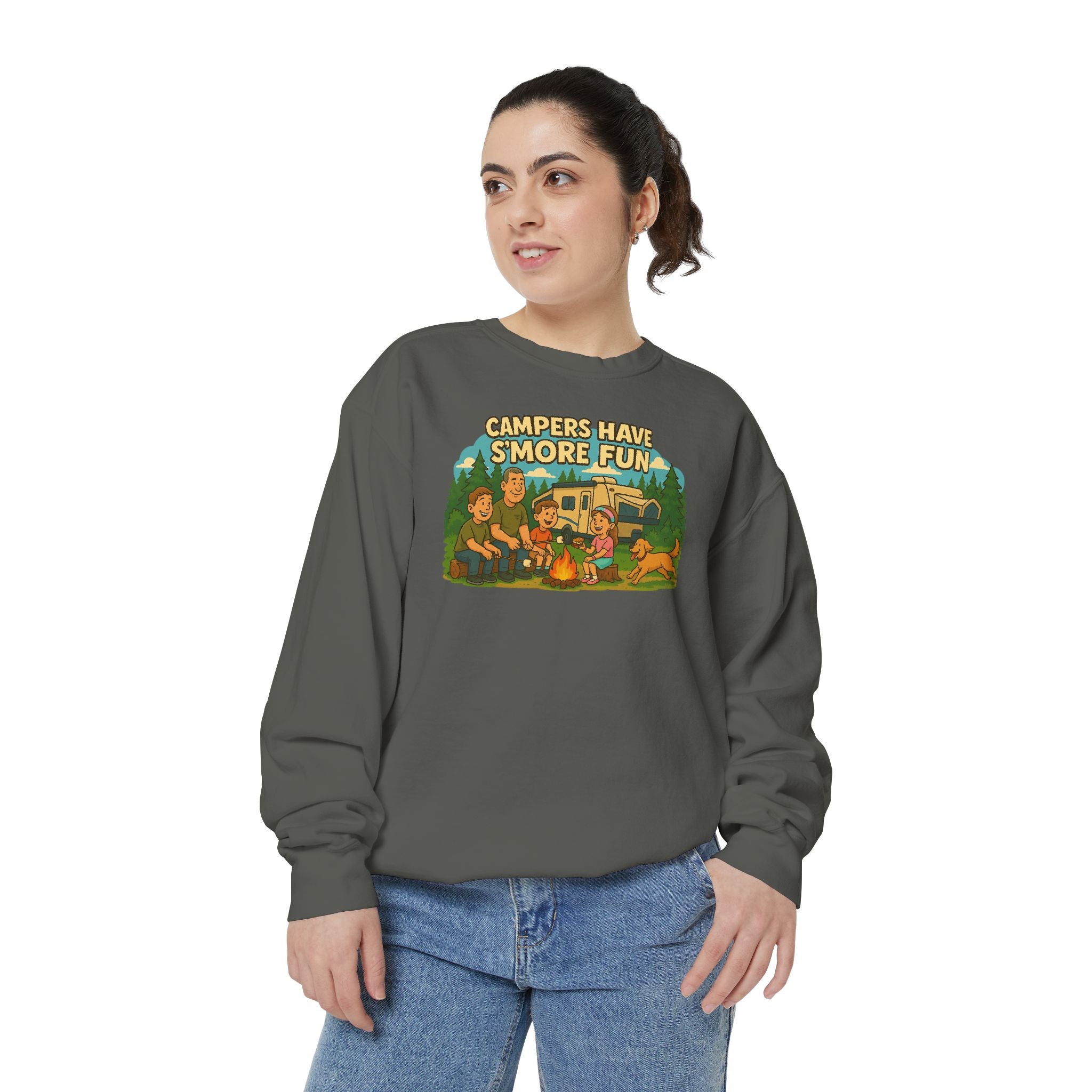 Camper Vibes Sweatshirt - Enjoy S'mores, Unisex Campfire Clothing, Perfect for Outdoor Adventures, Gift for Adventurers, Cozy Camping Attire