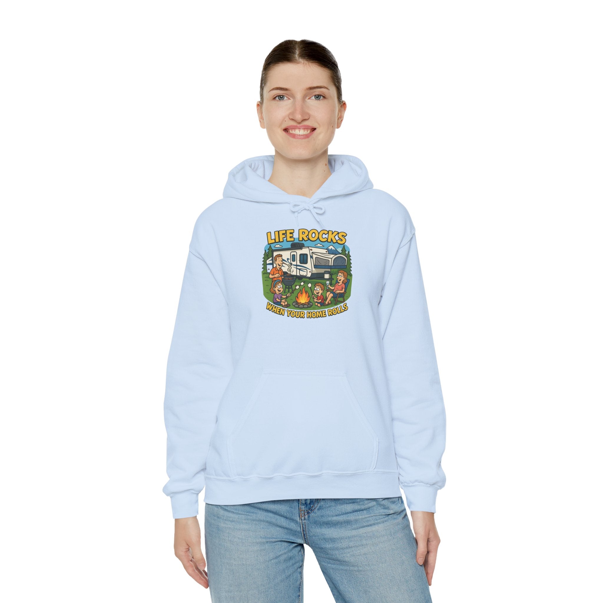 Campfire Adventure Hoodie with Retro Design, Cozy Gift for Outdoor Lovers, Perfect for Camping, Road Trips, and Casual Wear