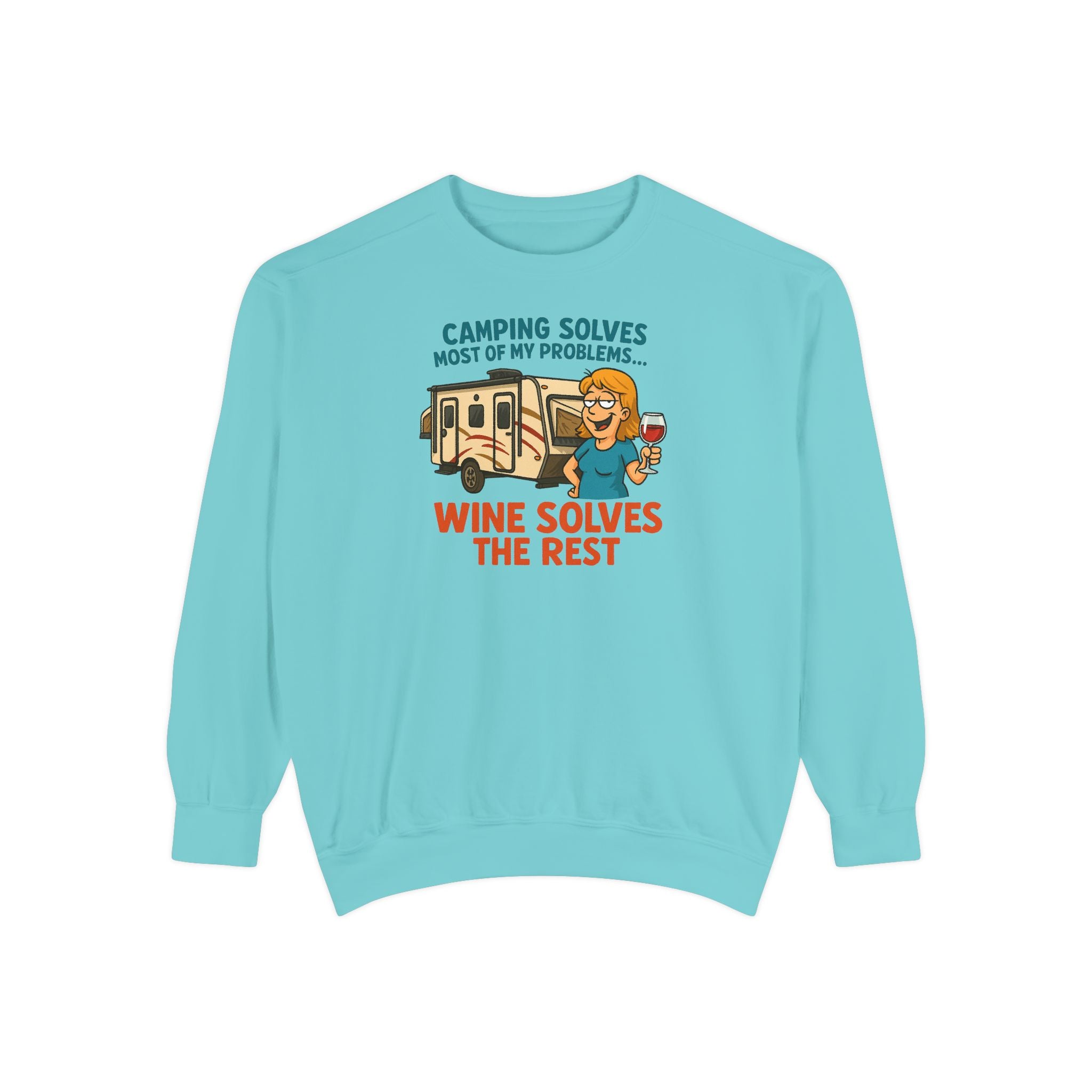 Camping Wine Sweatshirt | Unisex Garment-Dyed Pullover | Cozy Gift for Campers | Outdoor Adventures Apparel | Relaxed Fit Top