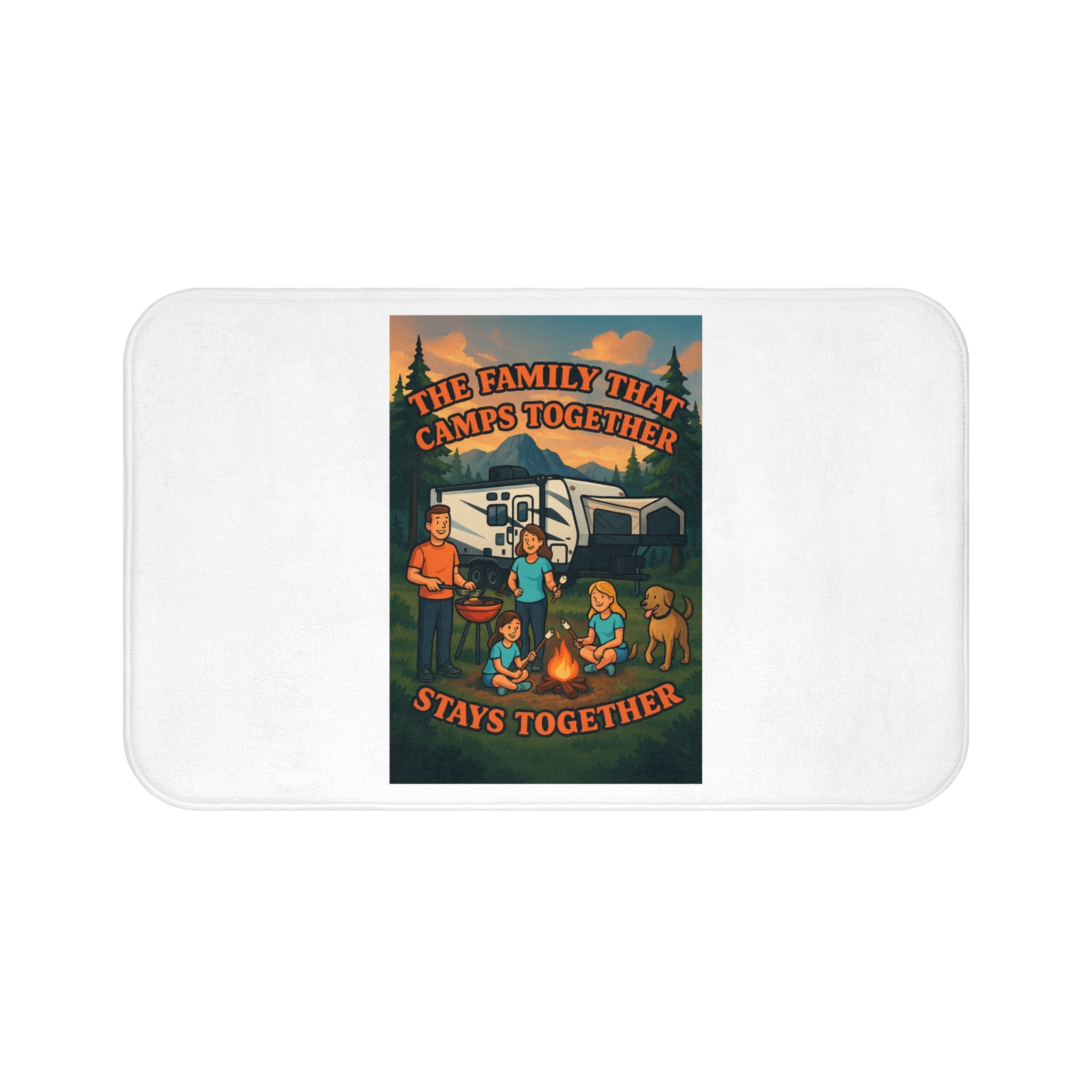 Camping Family Bath Mat - Cozy Rug for Home, Perfect Gift for Campers, RV Enthusiasts, Holiday Decor, Outdoor Lovers