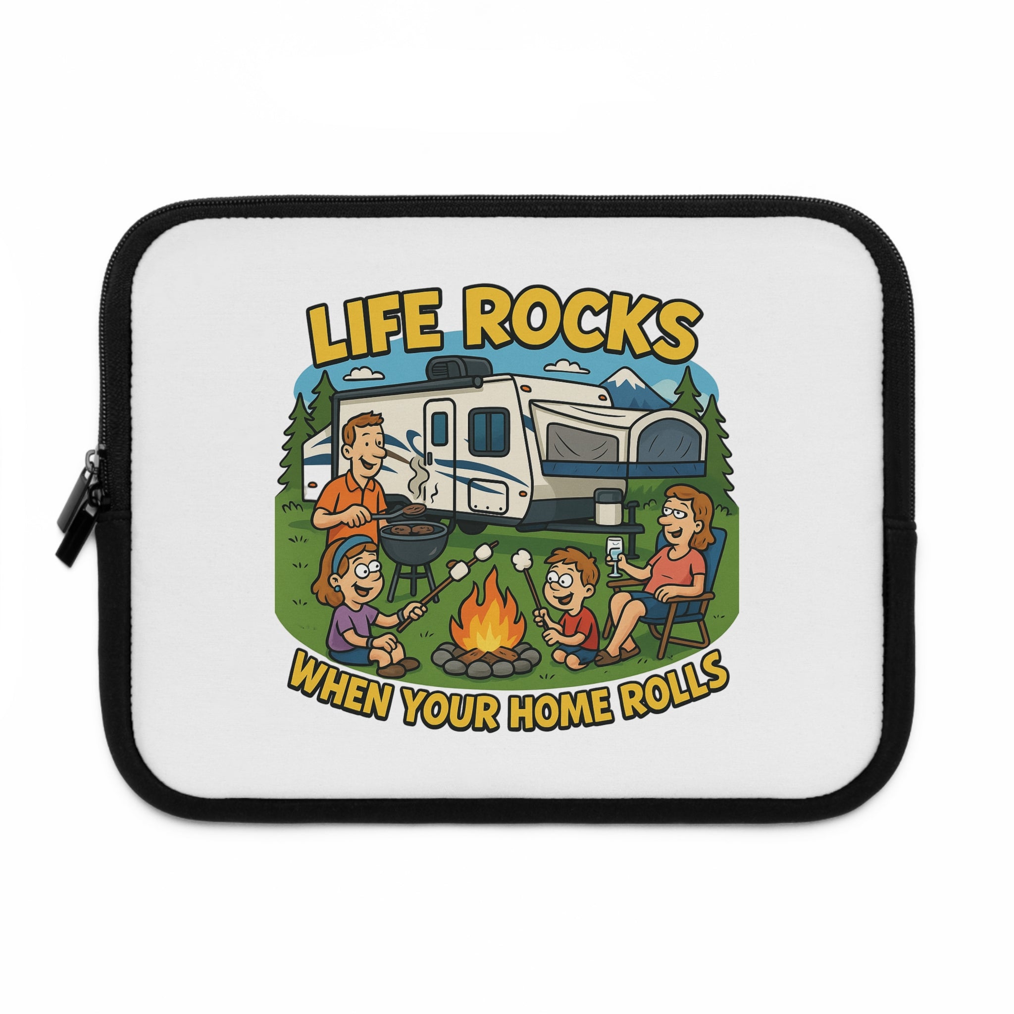 Camping Adventure Laptop Sleeve, RV Life Accessory, Portable Computer Case, Outdoor Enthusiast Gift, Life Rocks Design