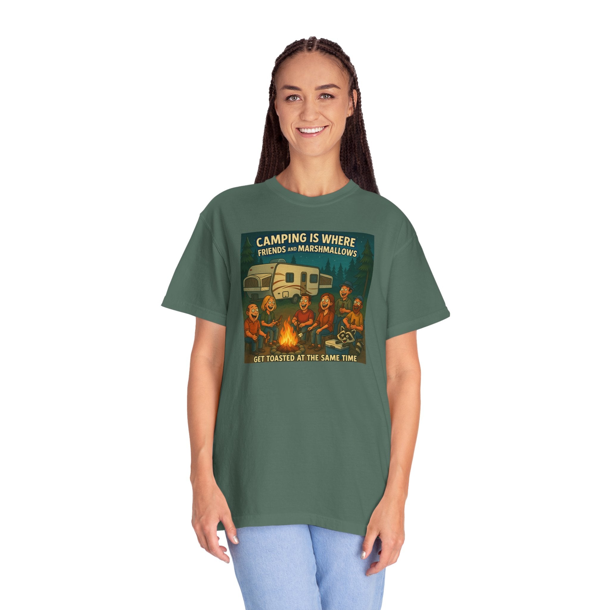 Camping T-Shirt: Get Toasted with Friends, Unisex Garment-Dyed Tee, Outdoor Adventure Shirt, Camping Gift, Summer BBQ Shirt, Family [...]