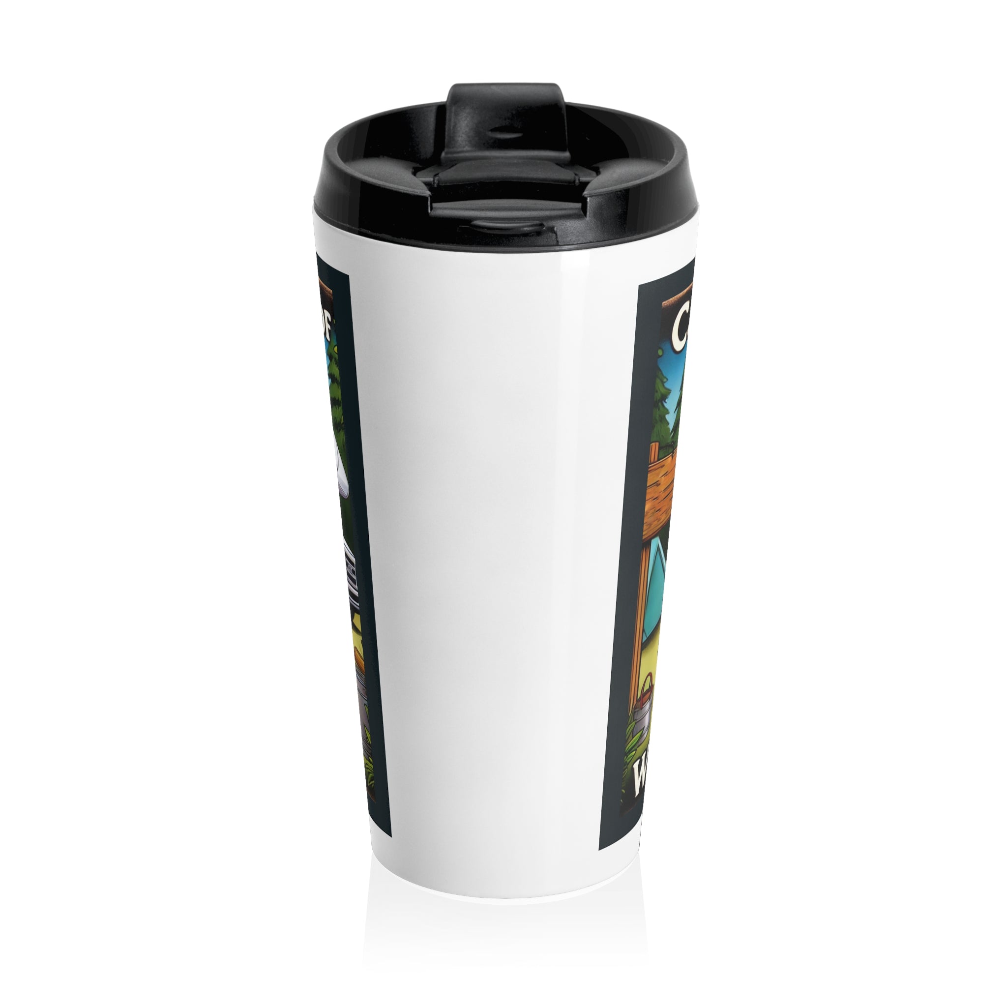 Travel Mug - Camping solves most of my problems Wine solves the rest - Stainless Steel