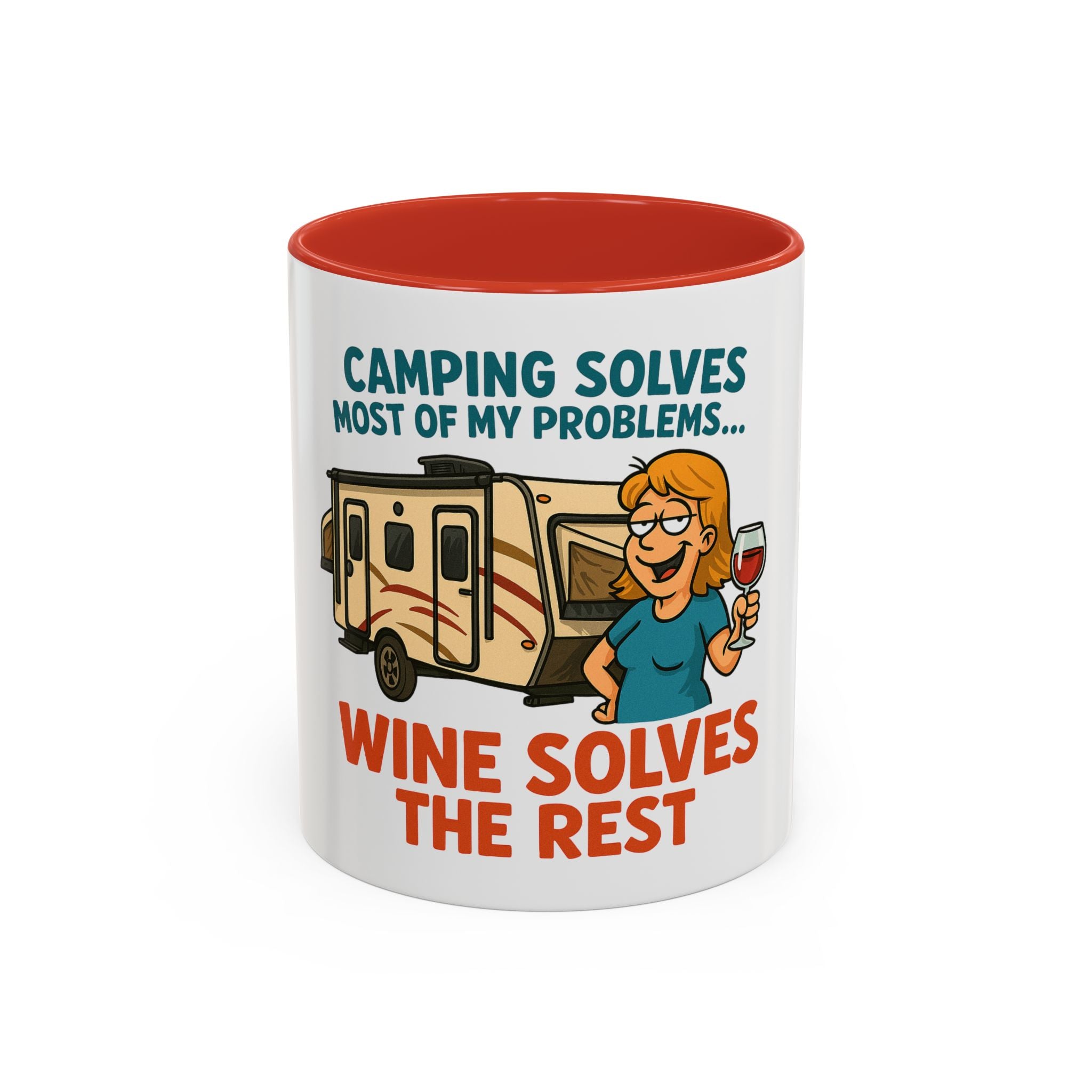 Camping Coffee Mug - Wine Solves the Rest - Fun Camper Mug for Nature Lovers, Gift for Adventurers, Travel Mug, Coffee Lover's Gift