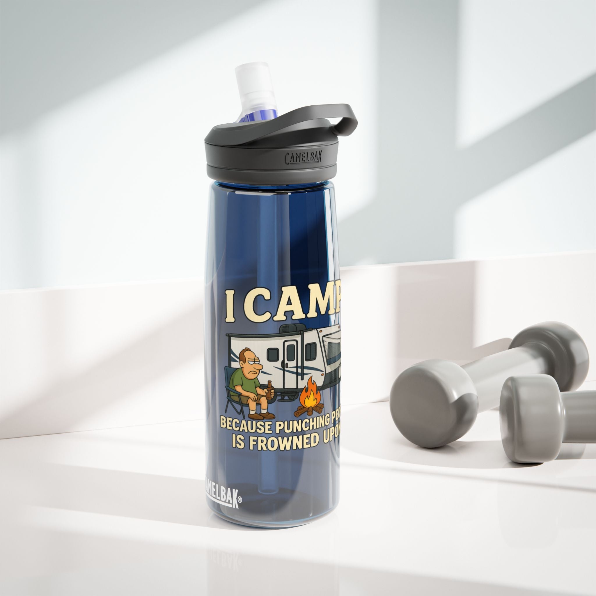 Funny Camping Water Bottle - I Camp Because Punching People is Frowned Upon