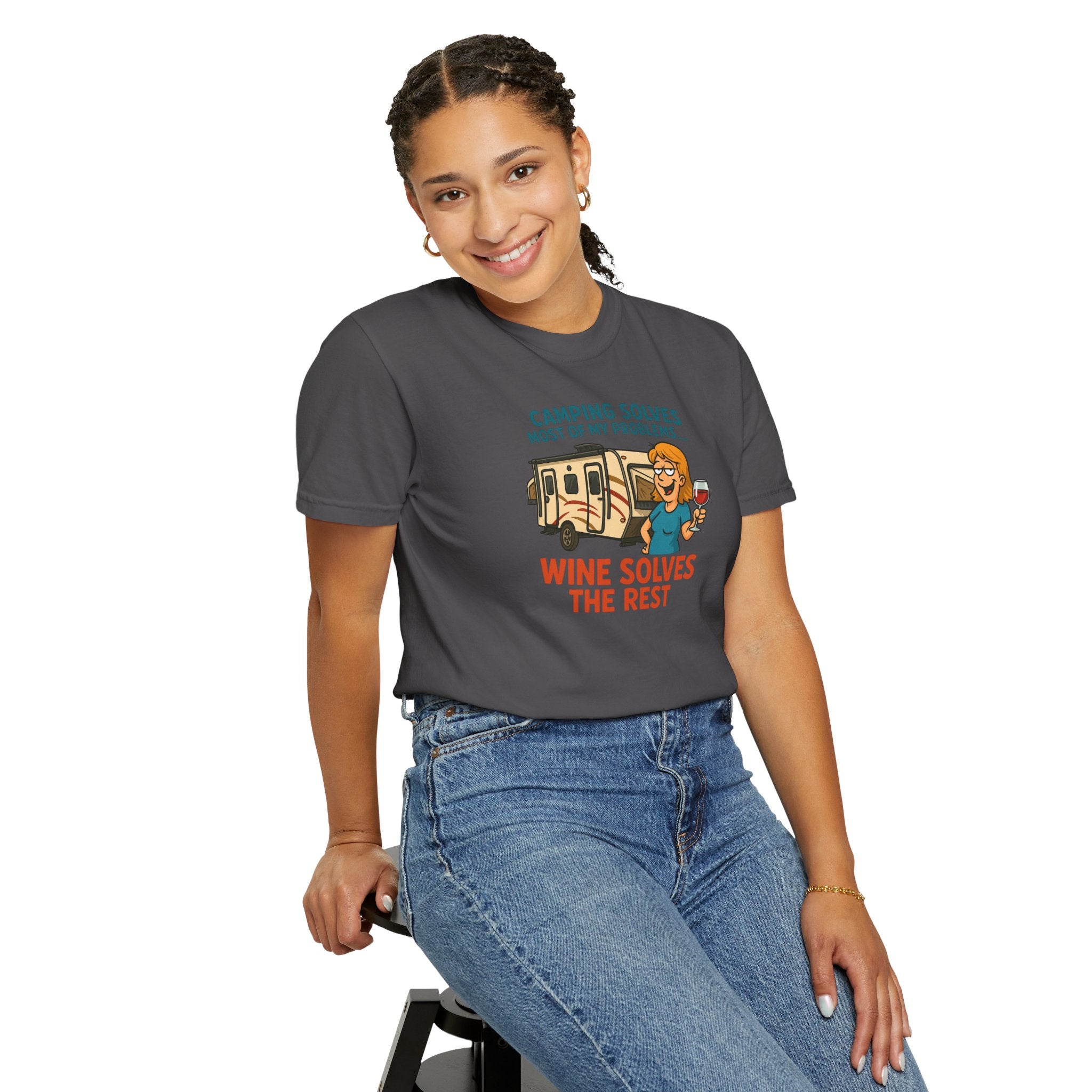 Camping & Wine Unisex T-Shirt, Relaxed Fit Tee, Perfect Gift for Campers, Wine Lovers, Outdoor Enthusiasts, Summer Celebrations