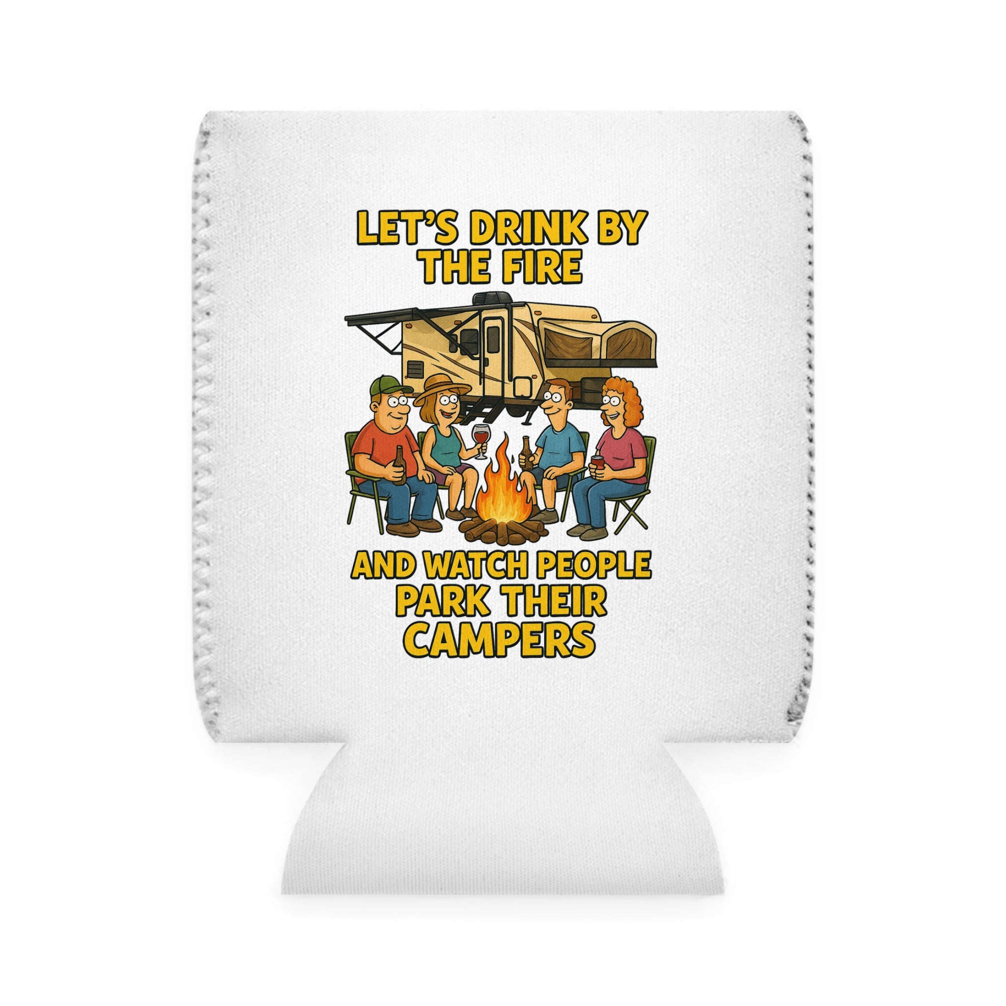 Campfire Can Cooler Sleeve - Fun Outdoor Drink Holder for Camping, RV Life, Beer Lover Gift, Summer BBQs, Backroad Adventures