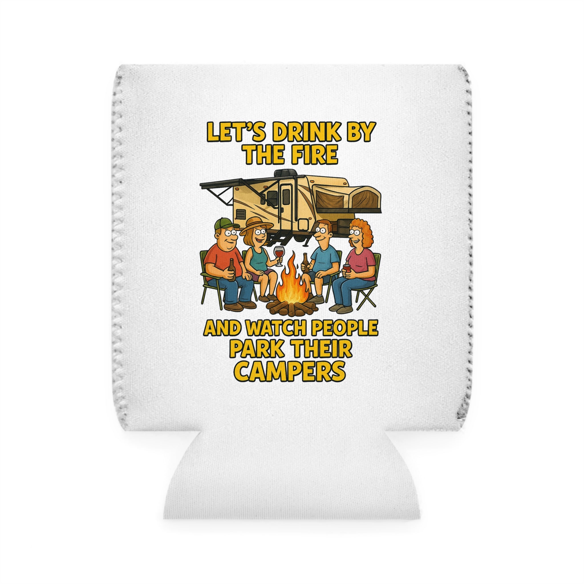 Campfire Can Cooler Sleeve - Fun Outdoor Drink Holder for Camping, RV Life, Beer Lover Gift, Summer BBQs, Backroad Adventures