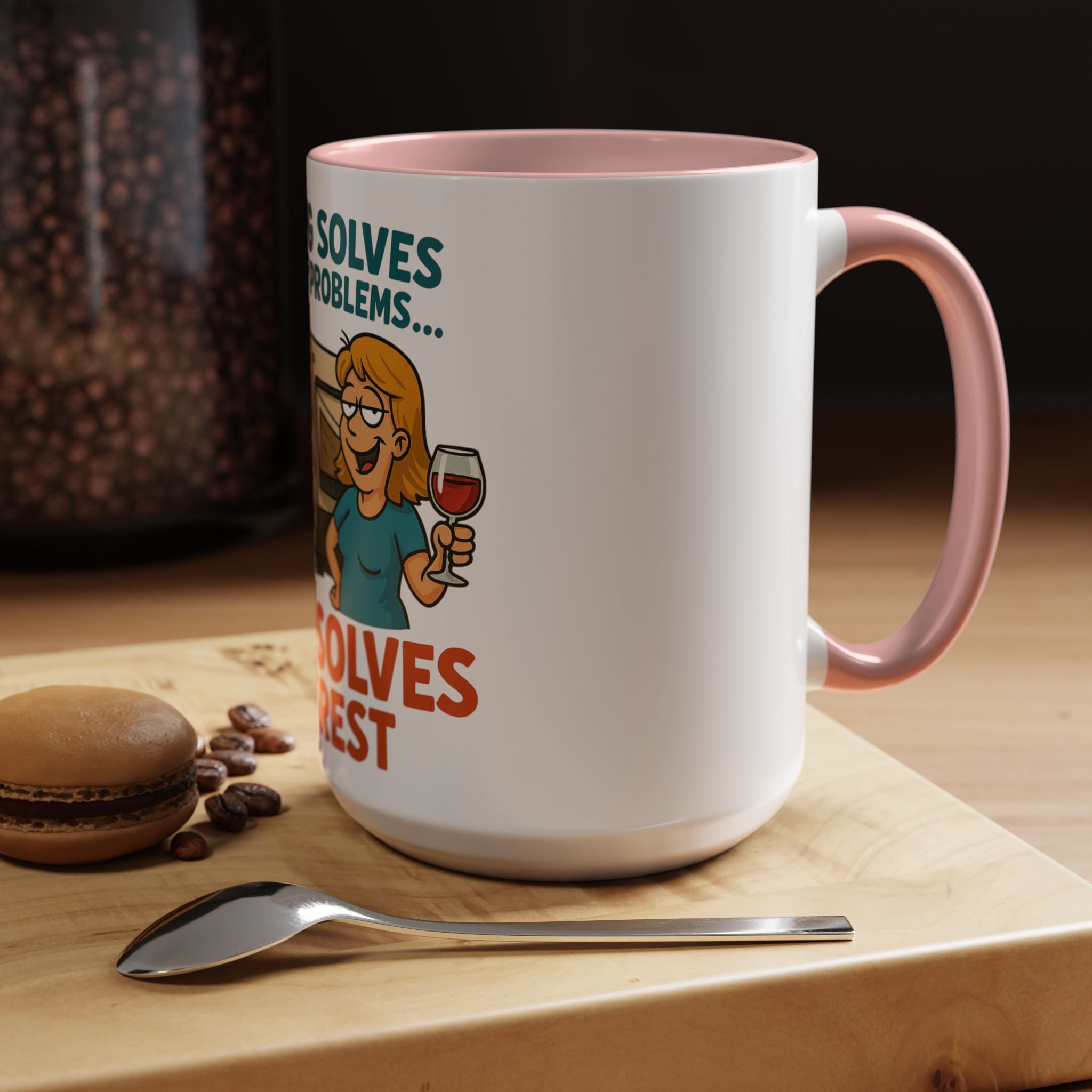Camping Coffee Mug - Wine Solves the Rest - Fun Camper Mug for Nature Lovers, Gift for Adventurers, Travel Mug, Coffee Lover's Gift