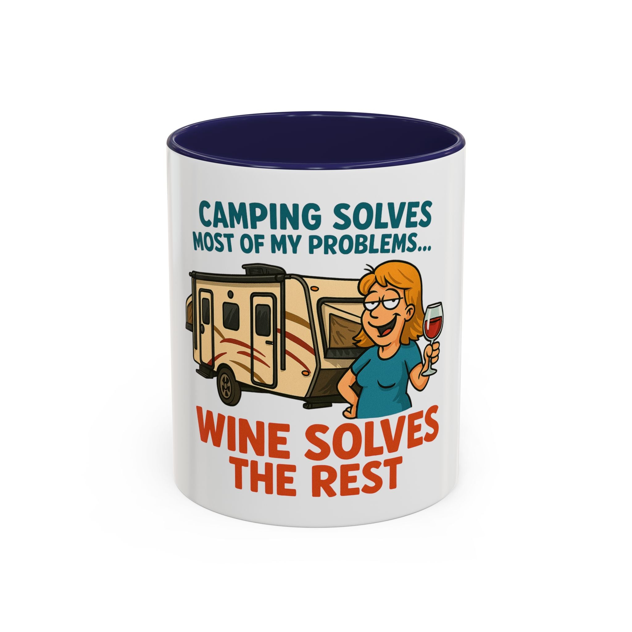 Camping Coffee Mug - Wine Solves the Rest - Fun Camper Mug for Nature Lovers, Gift for Adventurers, Travel Mug, Coffee Lover's Gift