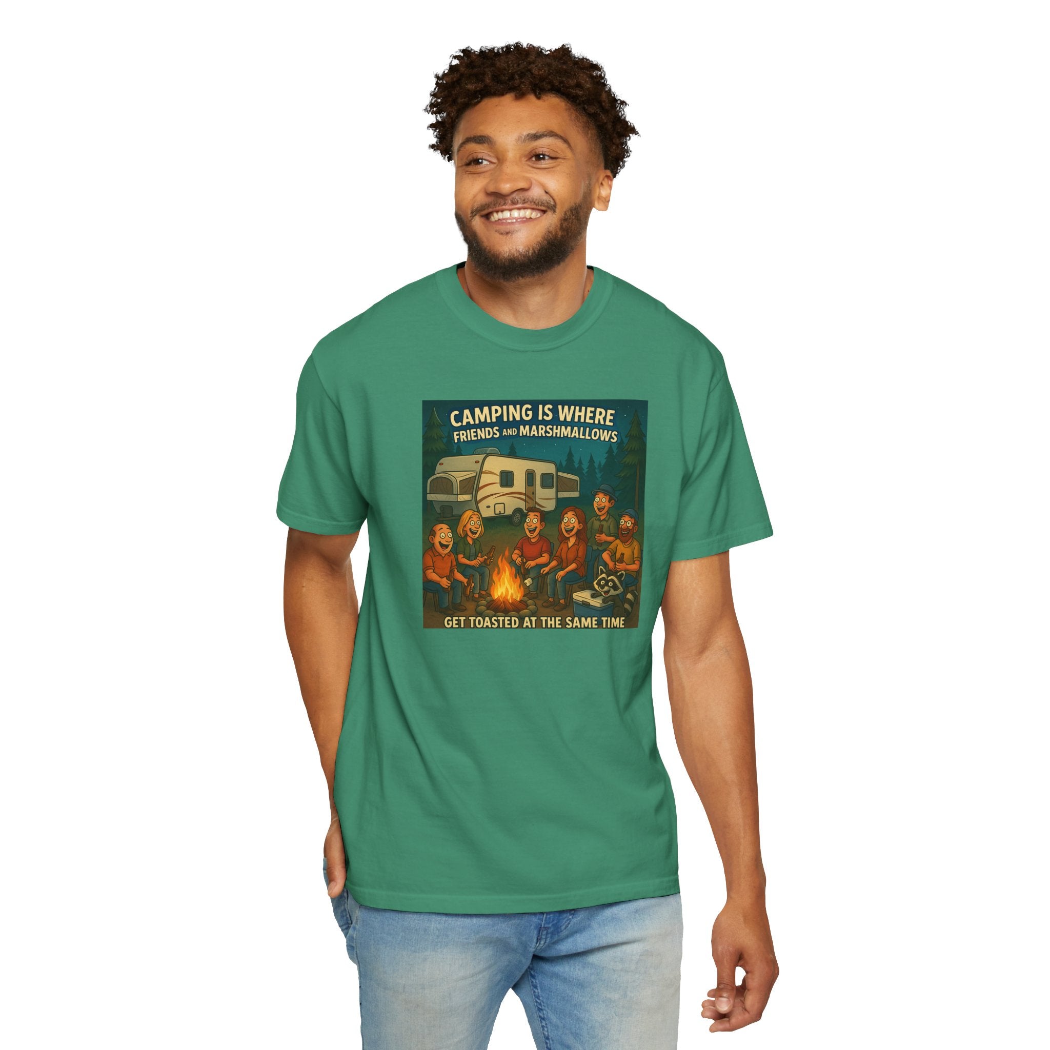 Camping T-Shirt: Get Toasted with Friends, Unisex Garment-Dyed Tee, Outdoor Adventure Shirt, Camping Gift, Summer BBQ Shirt, Family [...]