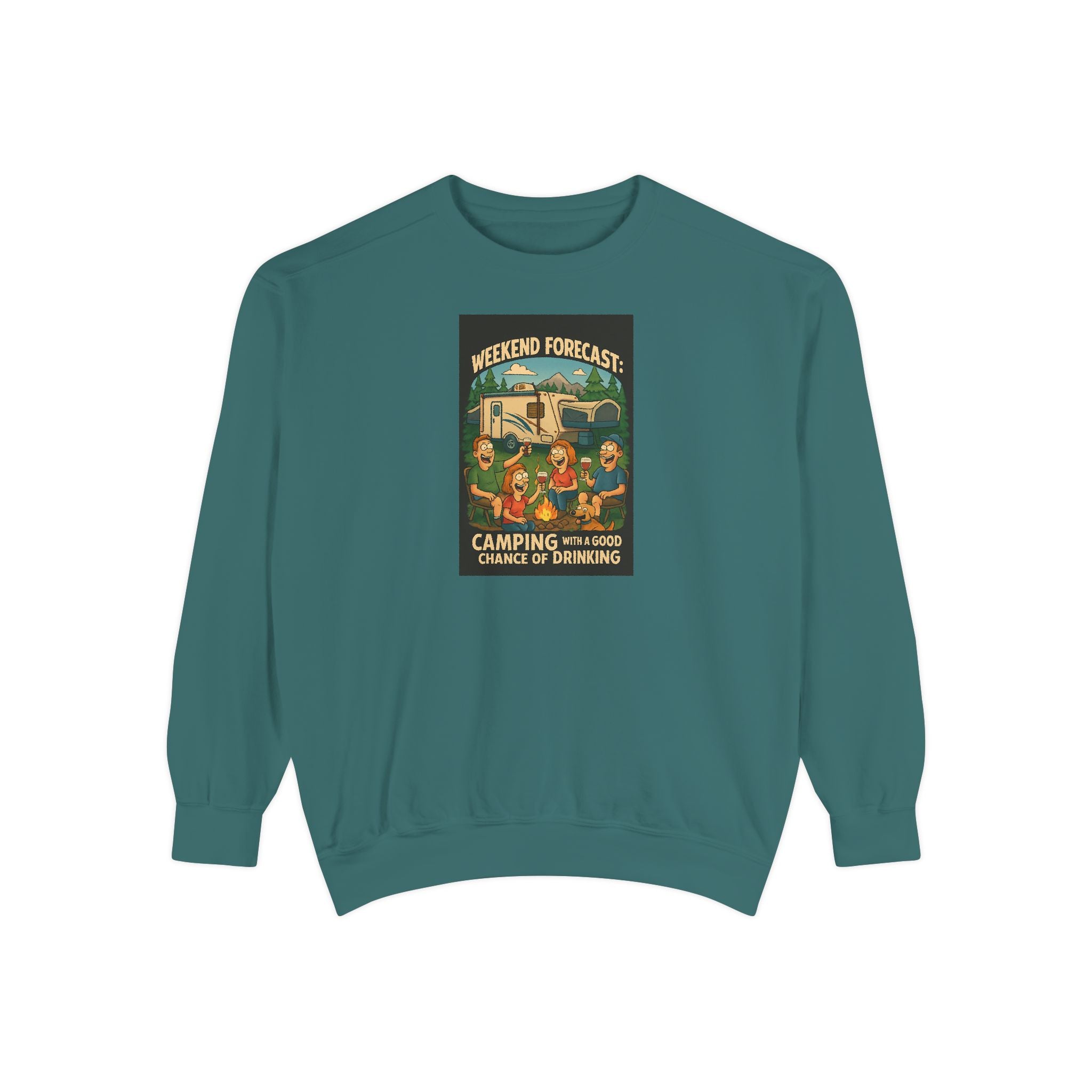 Weekend Forecast Camping Sweatshirt, Cozy Unisex Sweatshirt, Gift for Campers, Outdoor Adventure Apparel, Relaxed Fit Sweatshirt