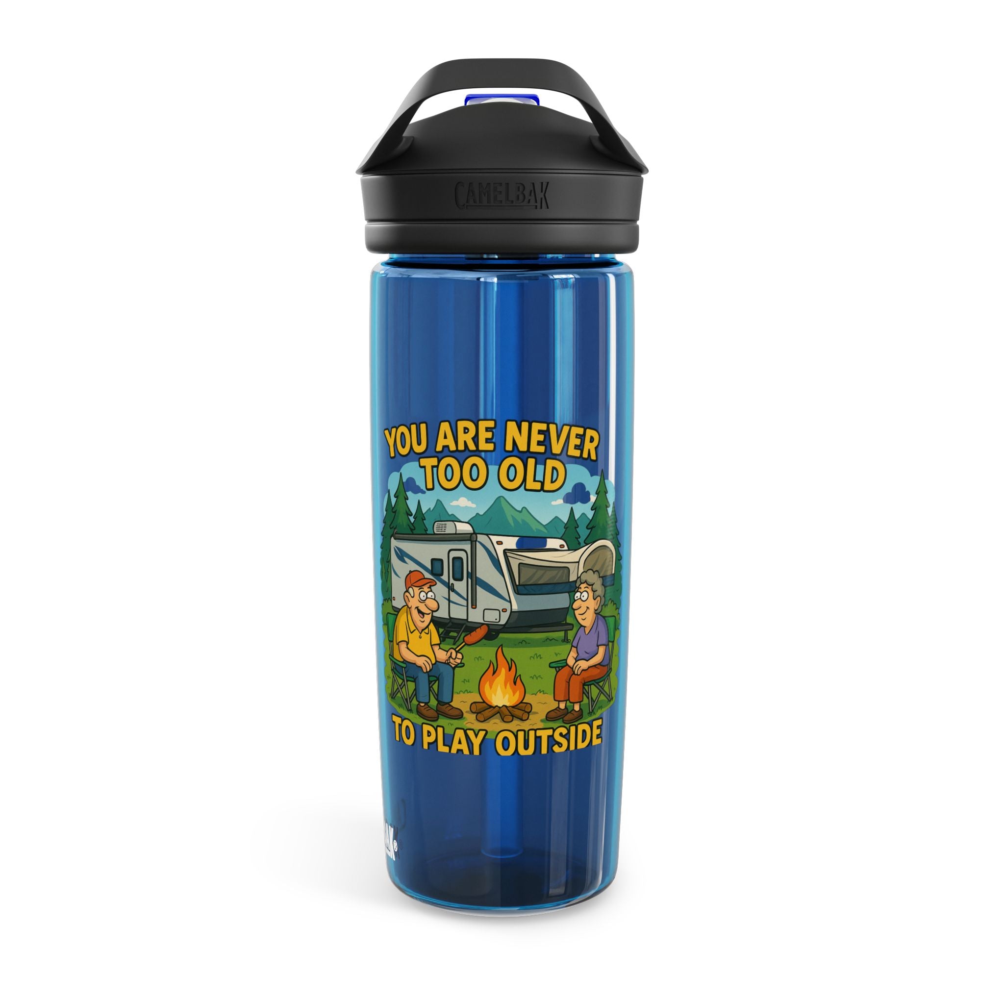 Vintage Camping Water Bottle - "You Are Never Too Old to Play Outside"