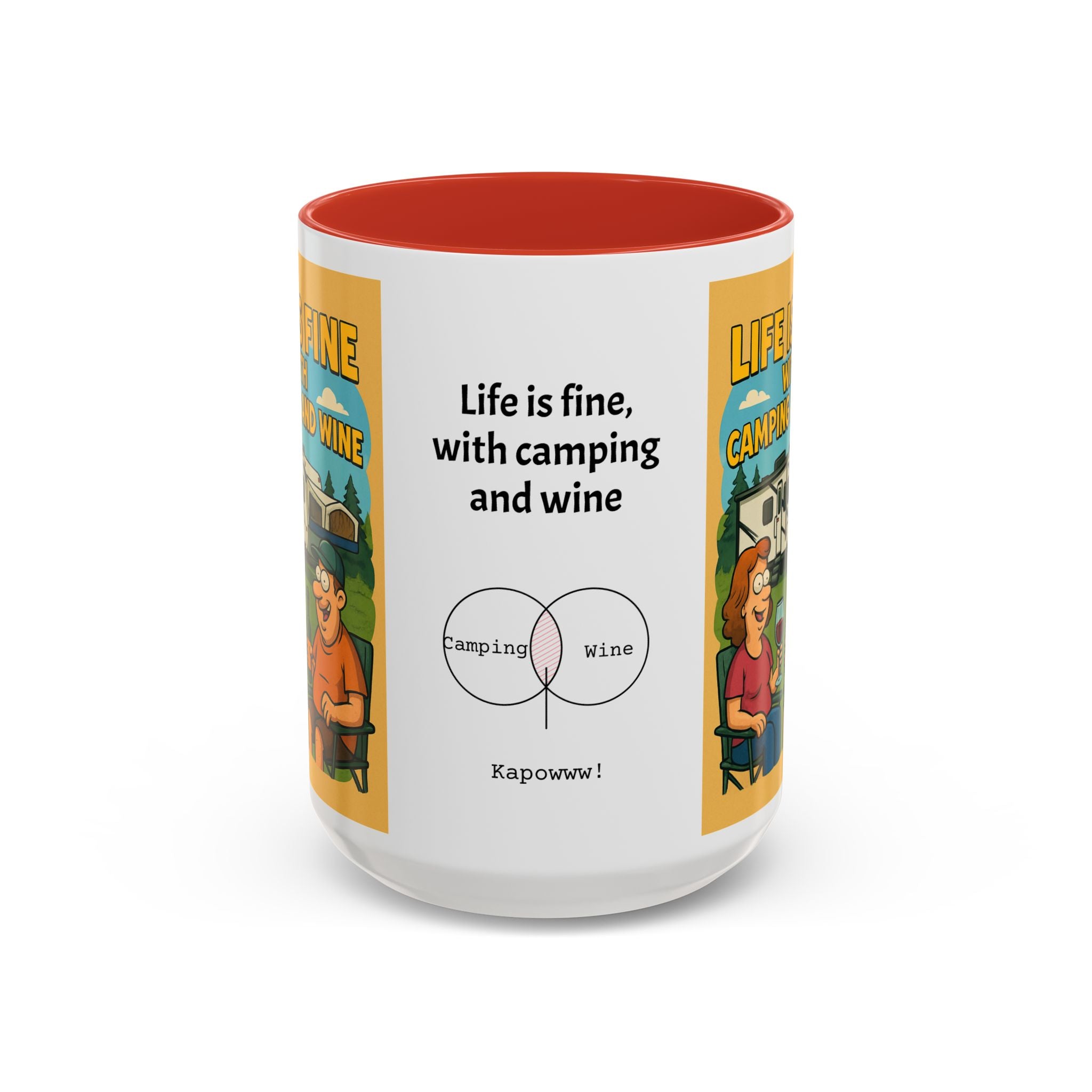 Life is fine with camping and wine Hybrid Camper Coffee Mug (11, 15oz)