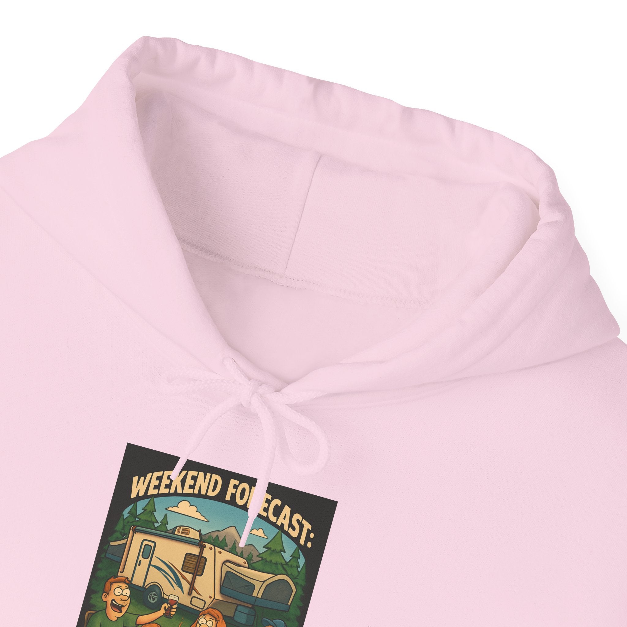 Camping Forecast Graphic Hoodie, Unisex Heavy Blend Sweatshirt, Outdoor Apparel, Weekend Getaway Gift, Nature Lover Clothing