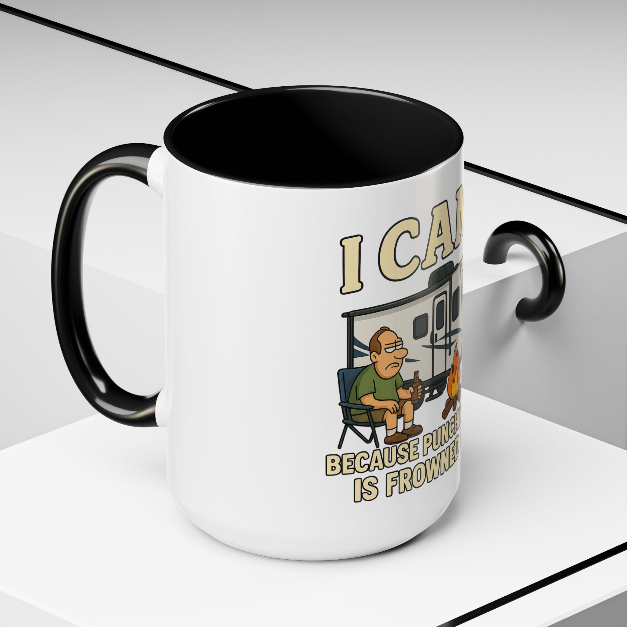 Camping Humor Coffee Mug - I Camp Because Punching People is Frowned Upon