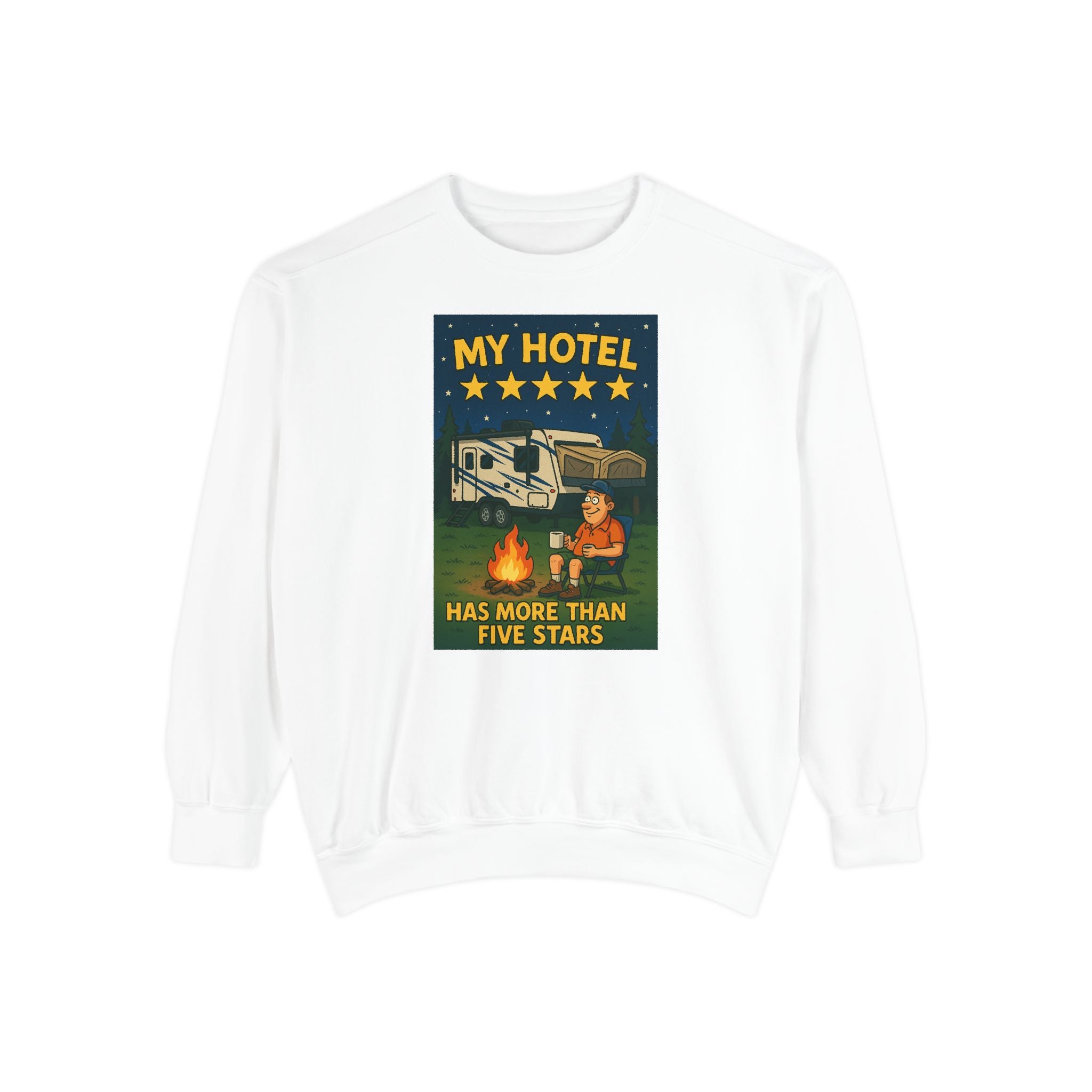 My Hotel Sweatshirt - Cozy Camping Apparel, Unisex Garment-Dyed Sweatshirt for Outdoor Lovers, Perfect for Bonfire Nights, Gift for Campers