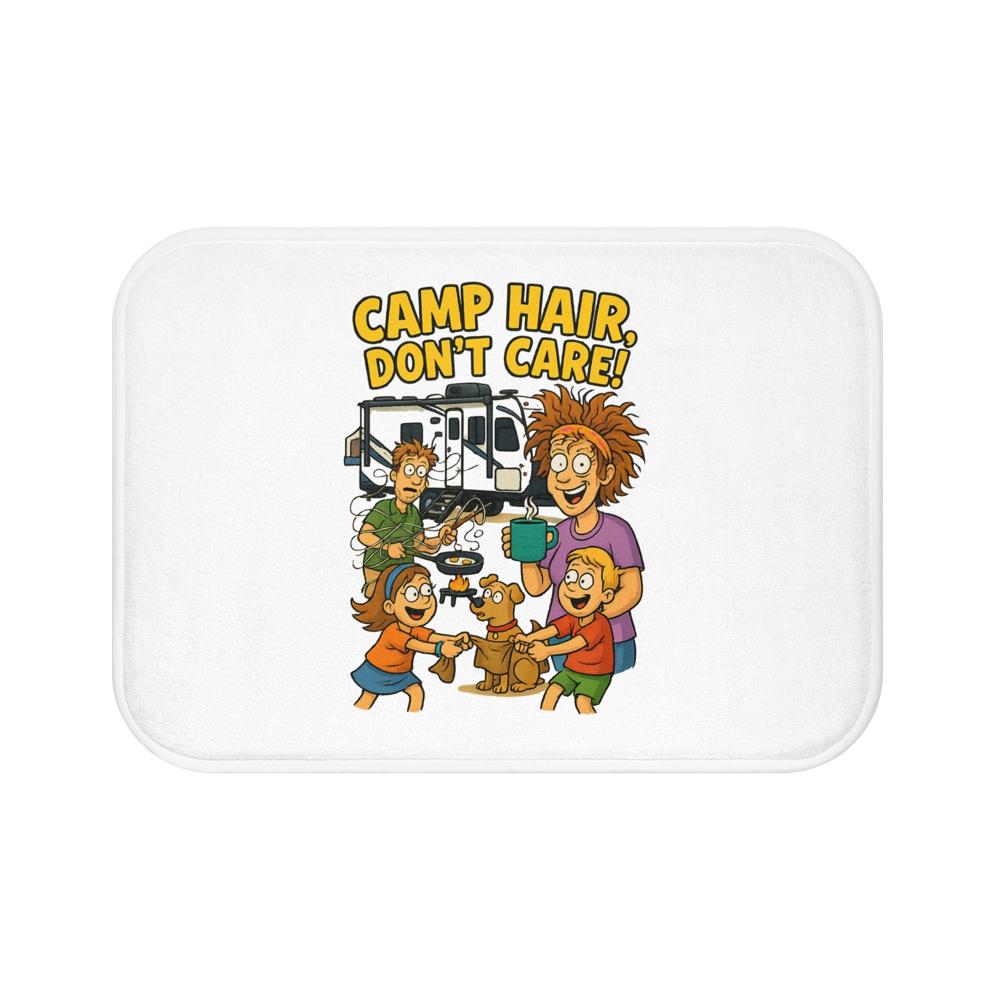 Fun Family Bath Mat - Camp Hair Don't Care! Funny Bathroom Decor, Camping Gifts, Kids Bath Accessories, Funny Home Decor