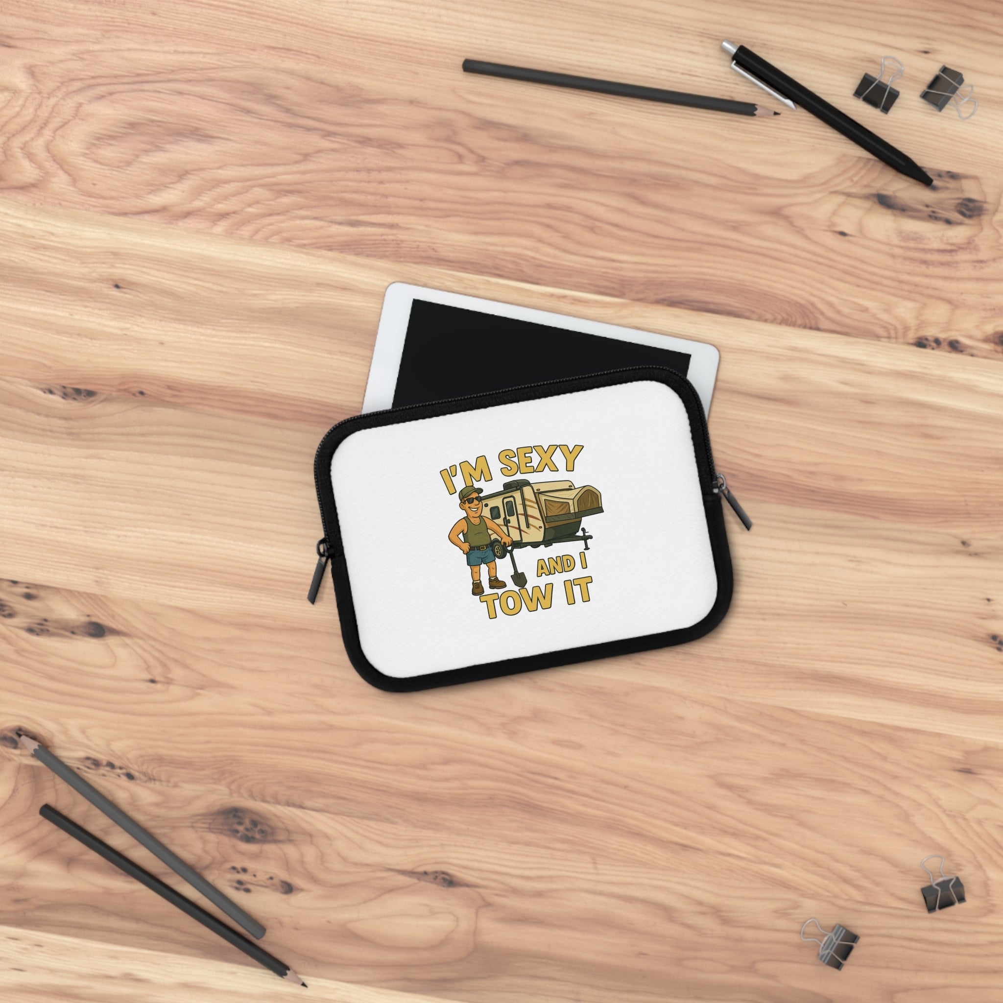 Funny Camping Laptop Sleeve - I'm Sexy and I Tow It, RV Lover Gift, Travel Accessory, Unique Computer Bag, Camping Enthusiast Present