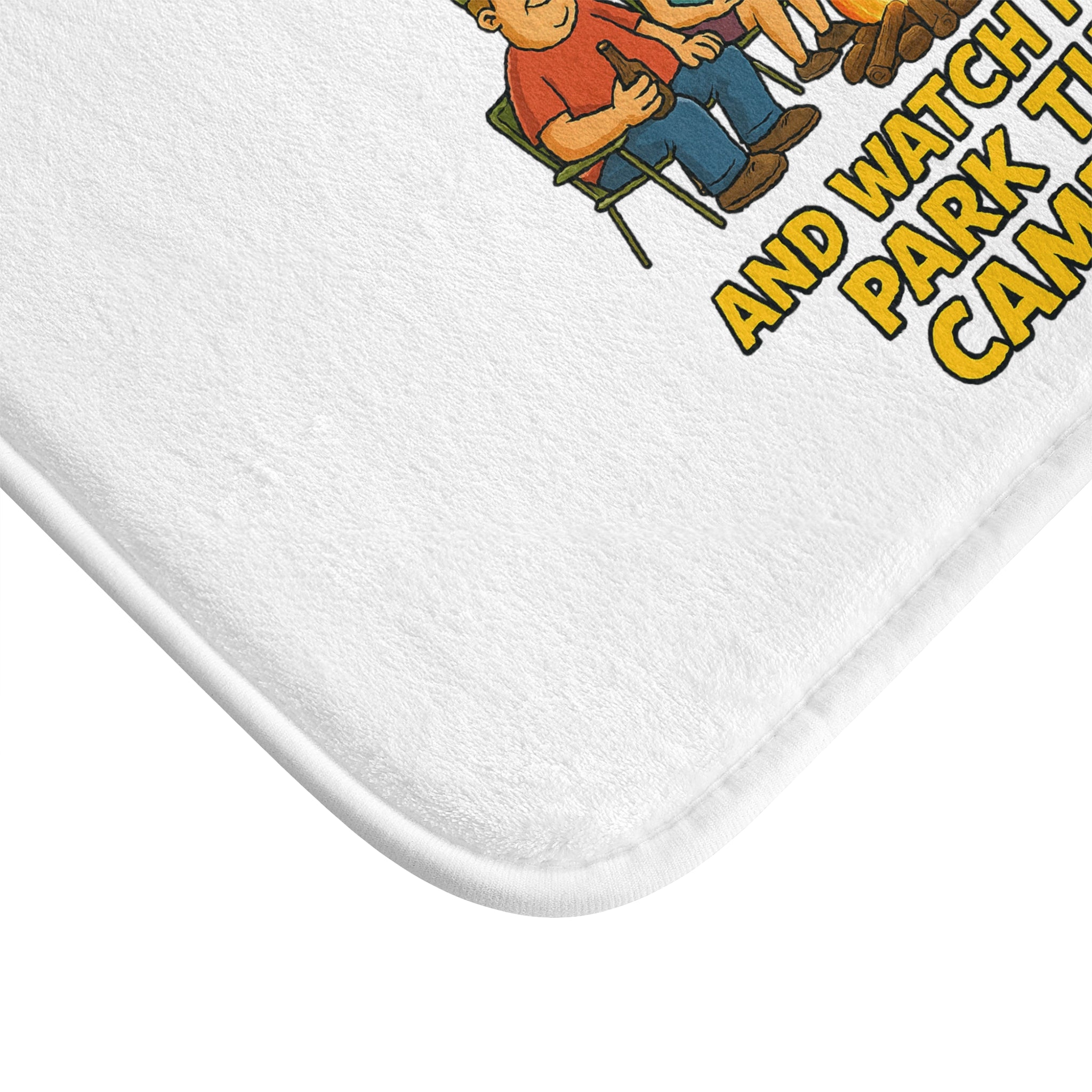 Camping Bath Mat - Let's Drink by the Fire Design, Fun Bathroom Decor, Gift for Campers, Outdoor Themed Mat, Funny Home Accessory
