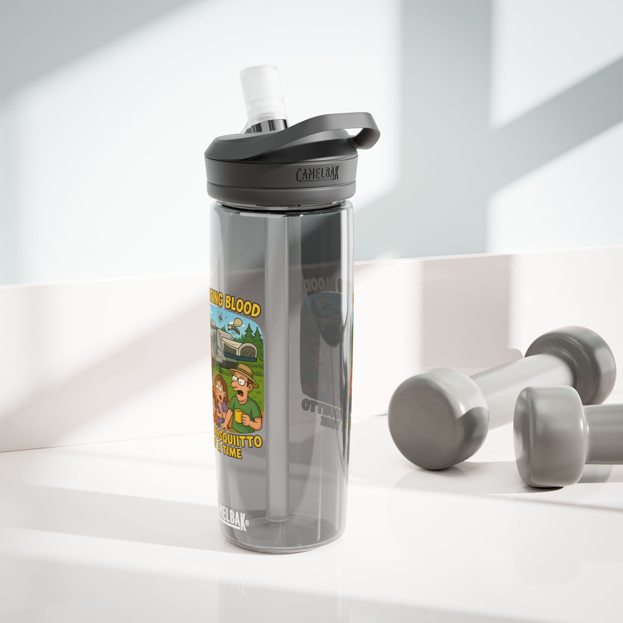 Fun Cartoon Water Bottle, Quirky Drinkware, Motivational Hydration, Eco-Friendly Gift, Ideal for Campers, Perfect for Summer, Donation Theme