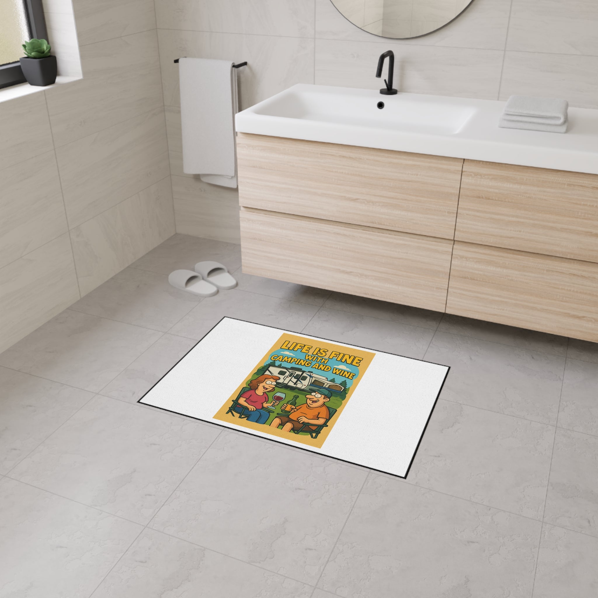 Camping & Wine Floor Mat, Outdoor Adventure Decor, RV Welcome Mat, Gifts for Campers, Fun Home Entrance Rug, Life is Fine with Camping [...]