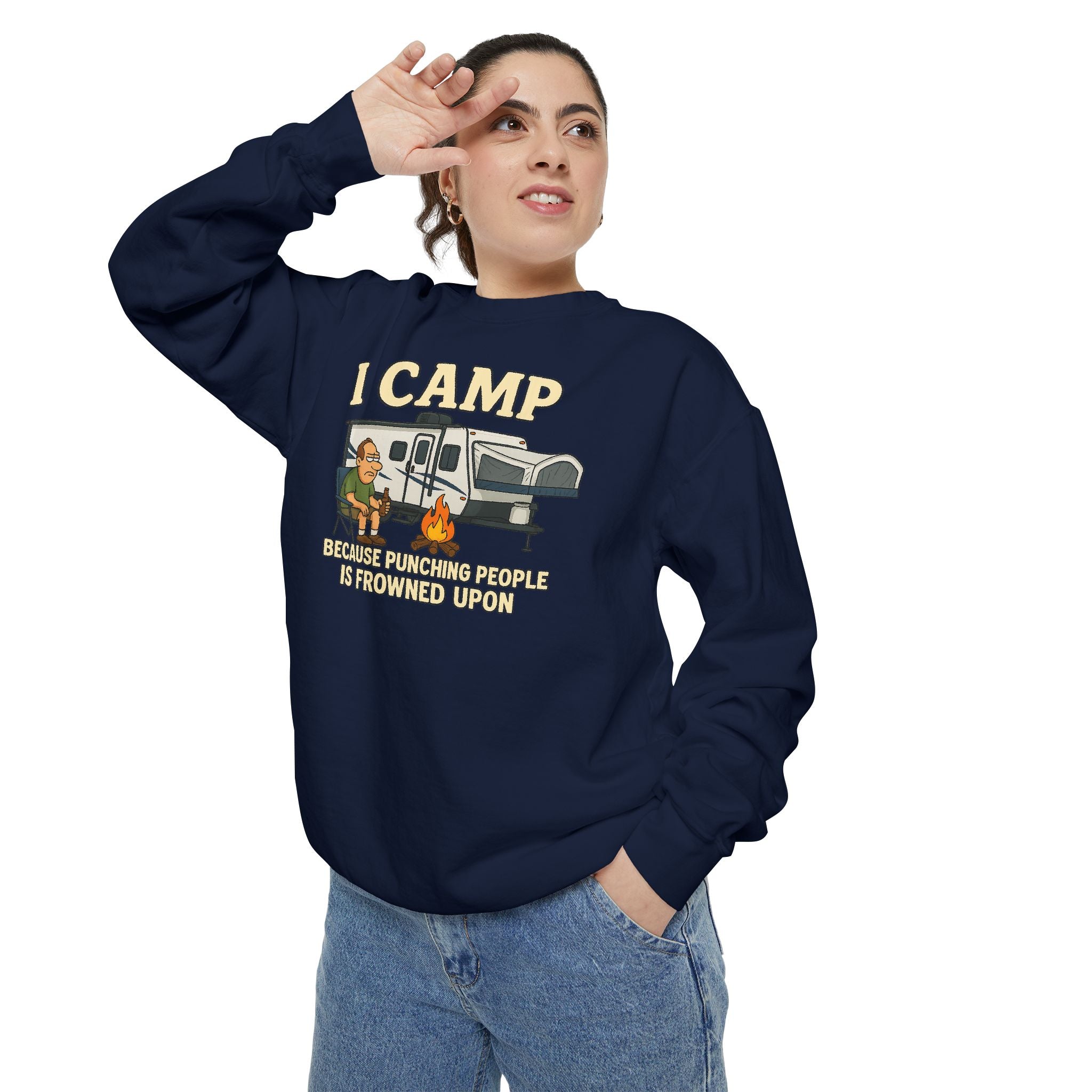 I Camp Unisex Garment-Dyed Sweatshirt - Cozy Camping Apparel for Outdoor Lovers