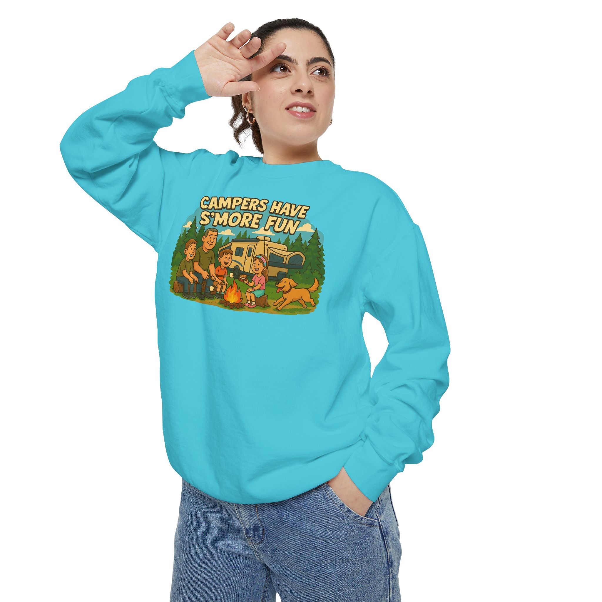 Camper Vibes Sweatshirt - Enjoy S'mores, Unisex Campfire Clothing, Perfect for Outdoor Adventures, Gift for Adventurers, Cozy Camping Attire