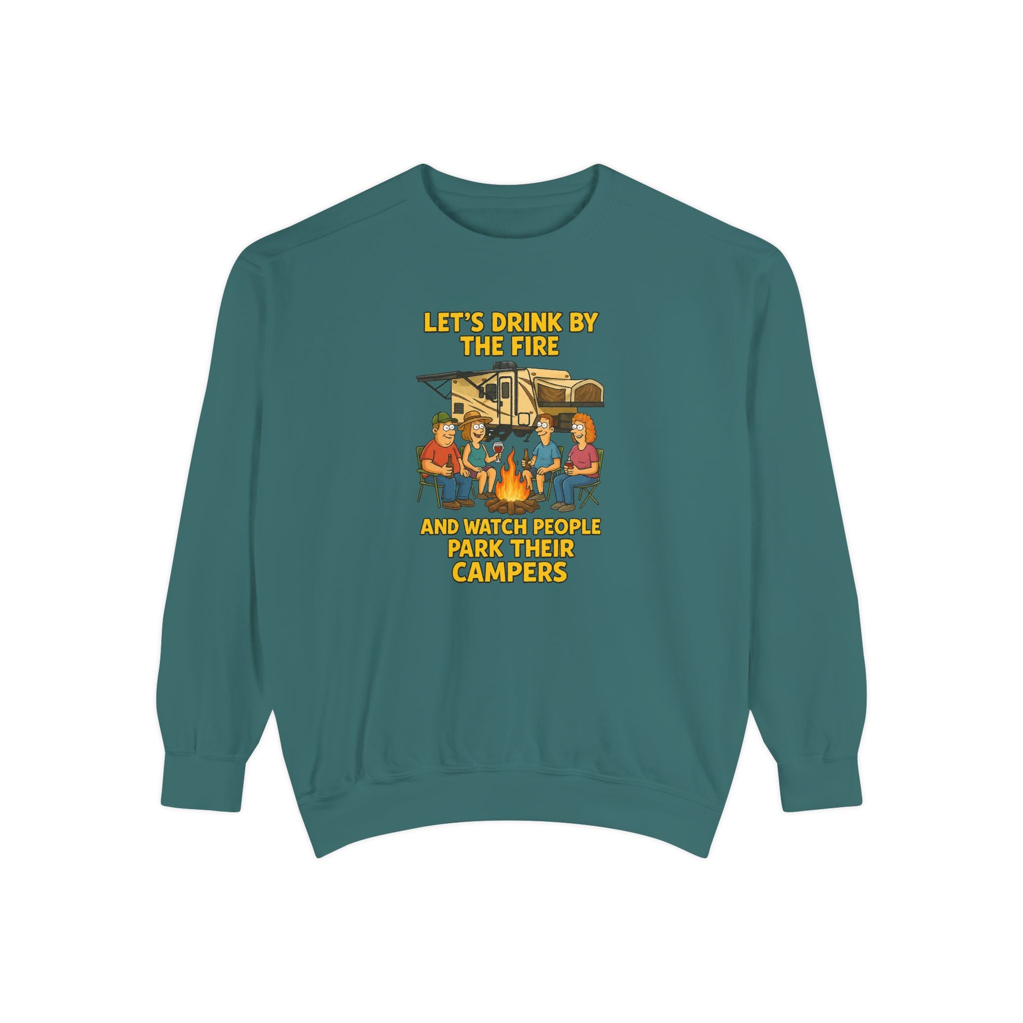 Cozy Campfire Sweatshirt - Let’s Drink by the Fire, Unisex Pullover, Perfect for Bonfires, Camping Trips, Outdoor Gatherings, Cozy Nights