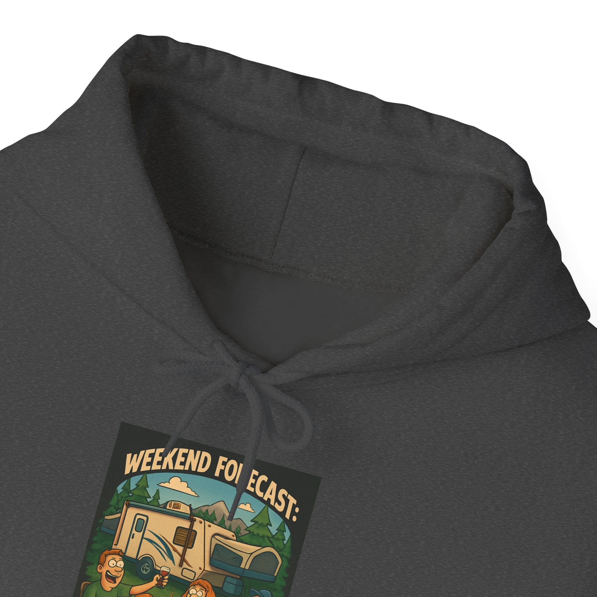 Camping Forecast Graphic Hoodie, Unisex Heavy Blend Sweatshirt, Outdoor Apparel, Weekend Getaway Gift, Nature Lover Clothing