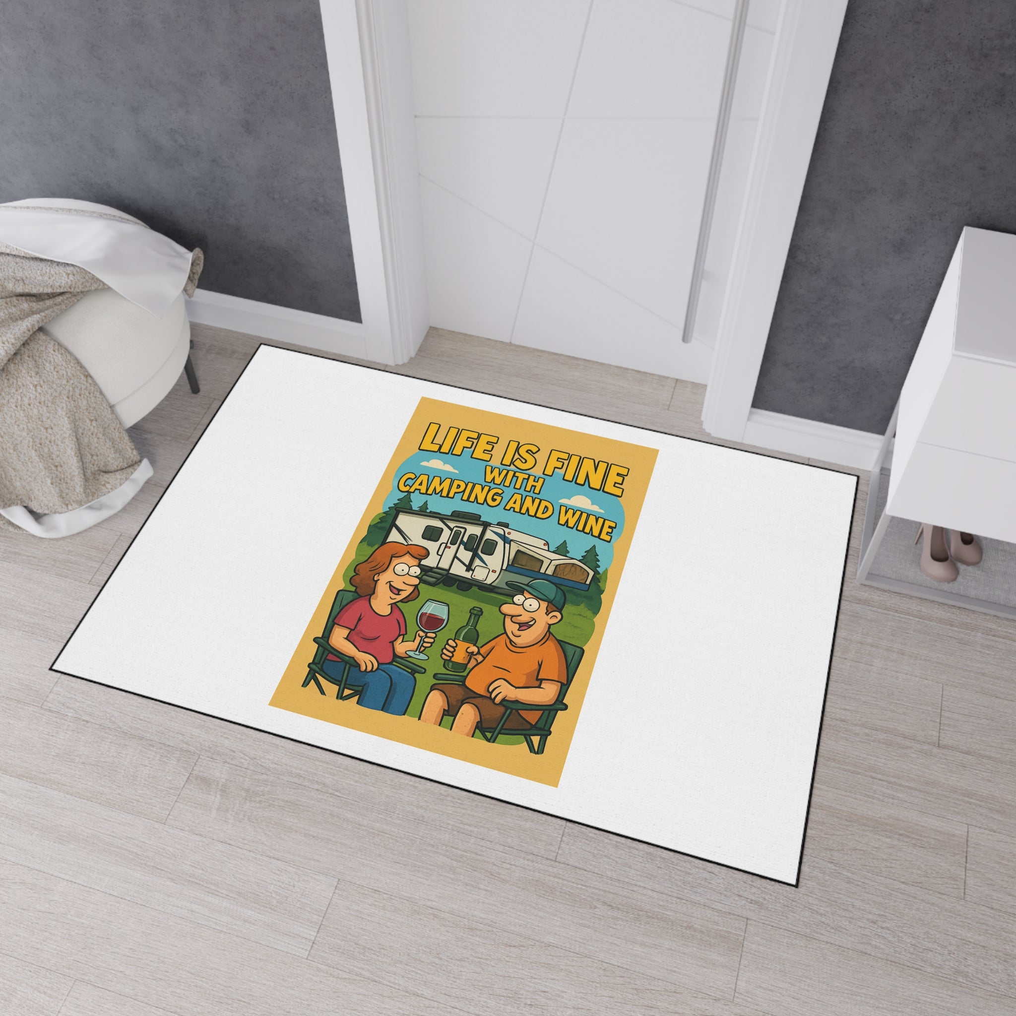 Campfire Vibes Floor Mat - Perfect for Outdoor Gatherings, RV Adventures, Gift for Camping Enthusiasts, Wine Lovers, Patio Decor