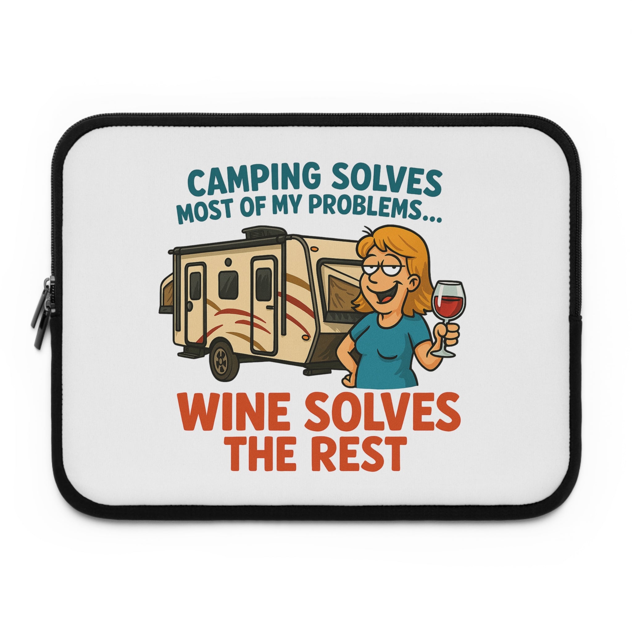 Camping Wine Lover's Laptop Sleeve, Neoprene Case, RV Gift, Wine Enthusiast Accessory, Outdoor Adventure Organizer