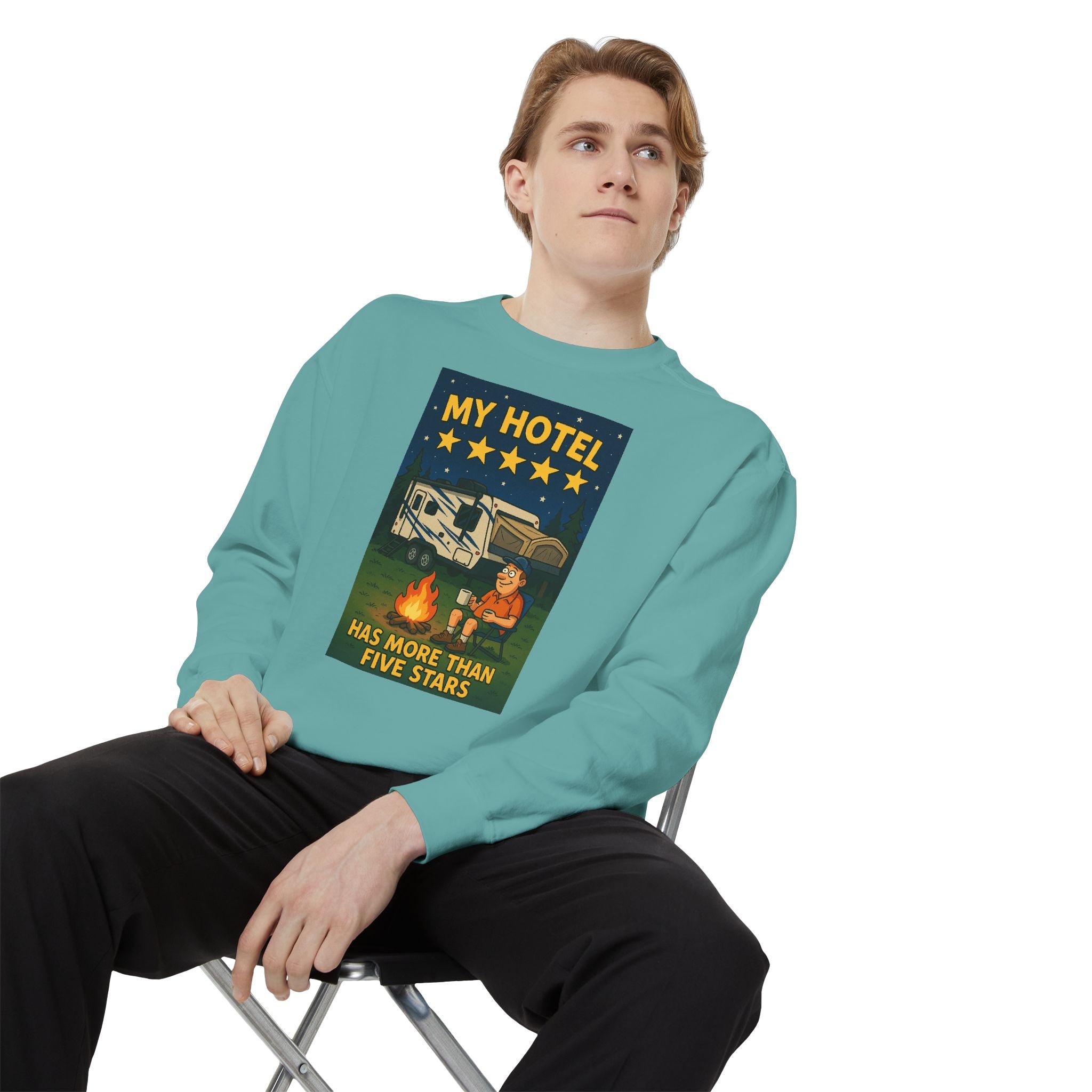 My Hotel Sweatshirt - Cozy Camping Apparel, Unisex Garment-Dyed Sweatshirt for Outdoor Lovers, Perfect for Bonfire Nights, Gift for Campers
