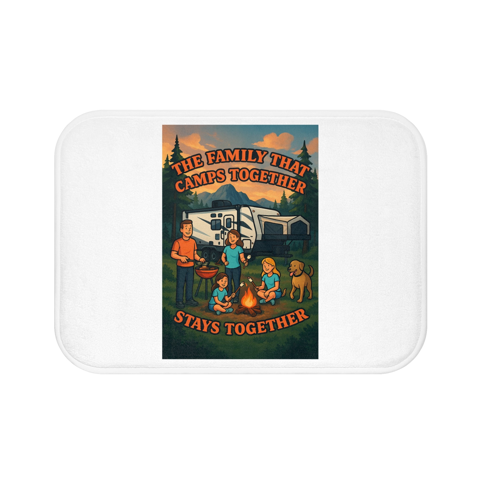 Camping Family Bath Mat - Cozy Rug for Home, Perfect Gift for Campers, RV Enthusiasts, Holiday Decor, Outdoor Lovers
