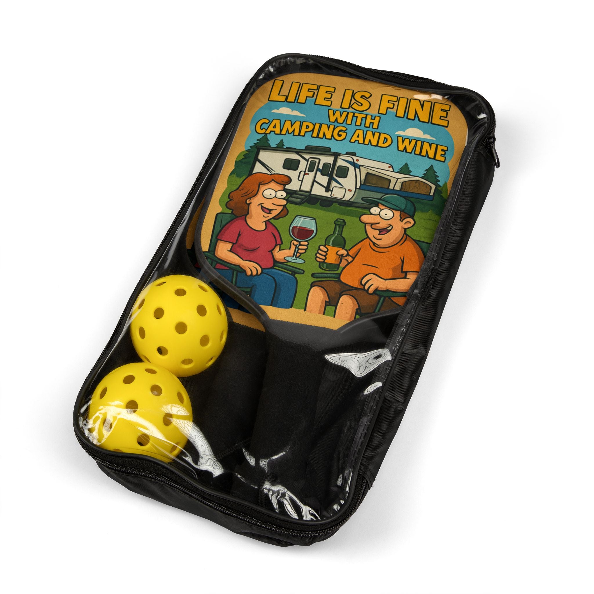 Pickleball Paddle Set: Life is Fine with Camping and Wine, Outdoor Fun, Summer Activities, Fitness Gift, Unique Sports Gear