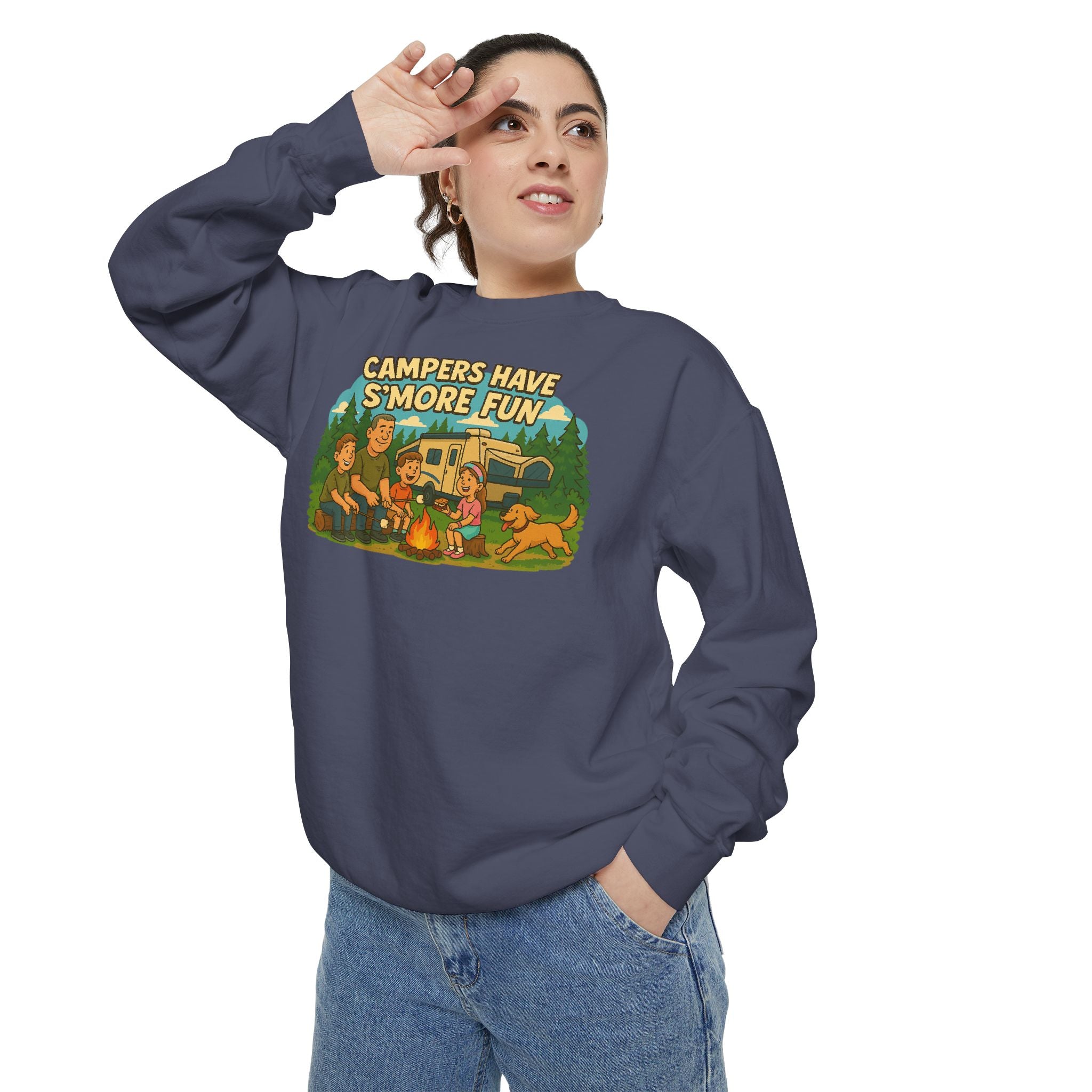 Camper Vibes Sweatshirt - Enjoy S'mores, Unisex Campfire Clothing, Perfect for Outdoor Adventures, Gift for Adventurers, Cozy Camping Attire