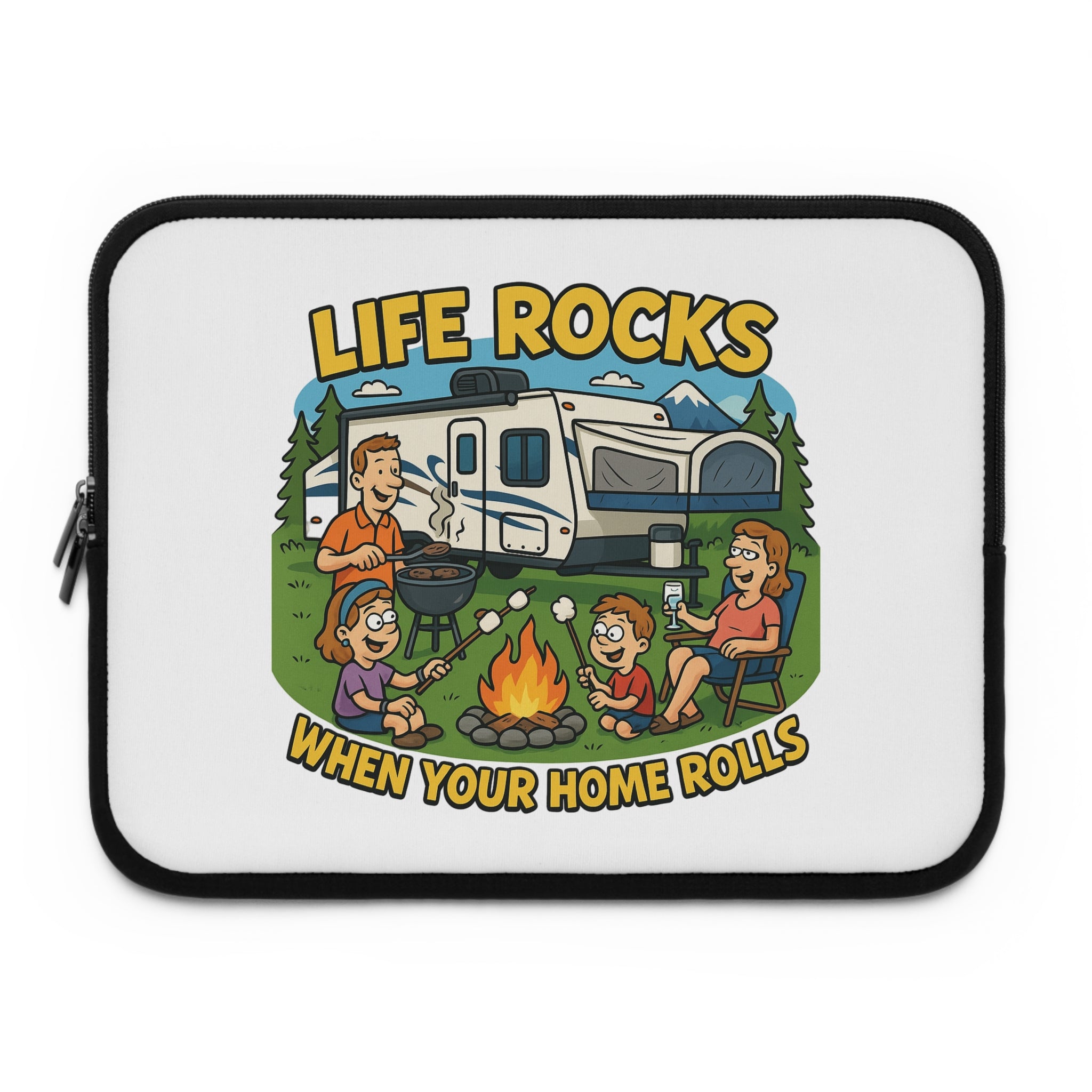 Camping Adventure Laptop Sleeve, RV Life Accessory, Portable Computer Case, Outdoor Enthusiast Gift, Life Rocks Design