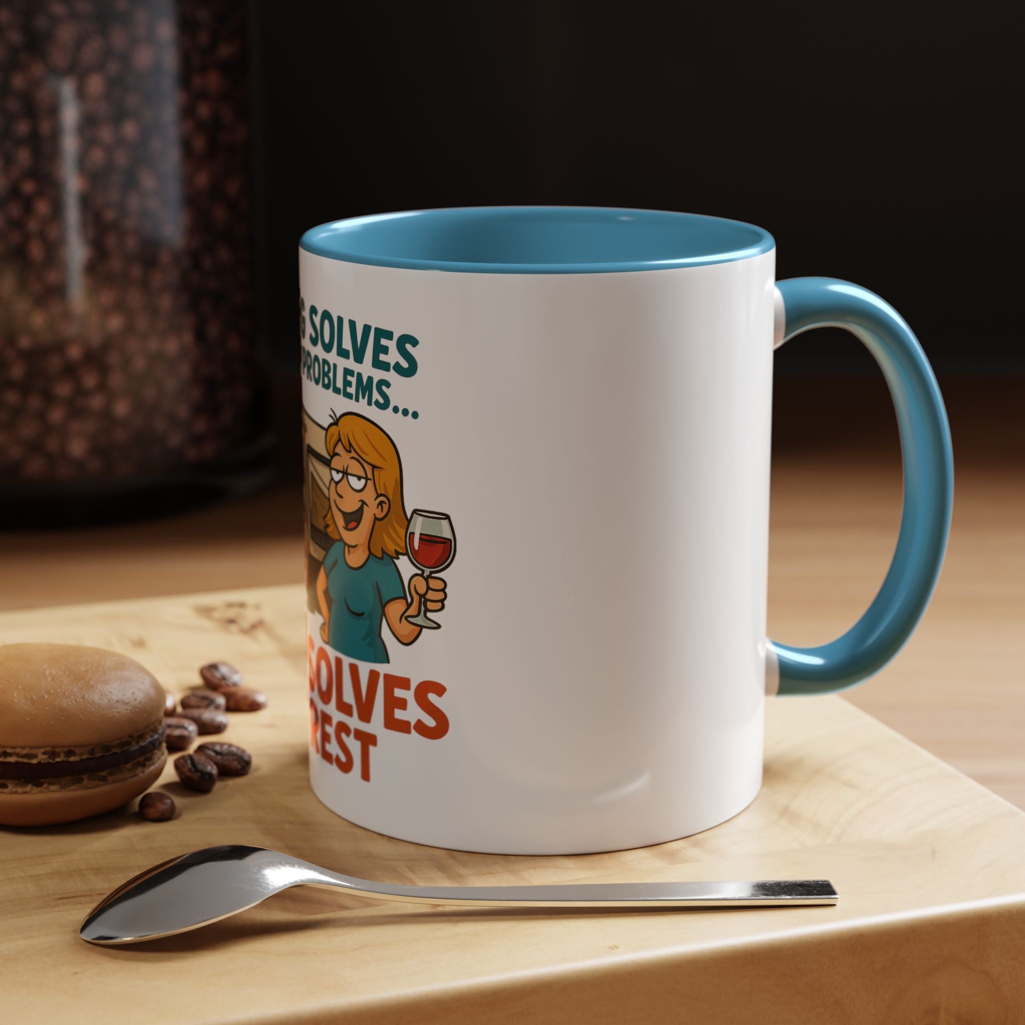 Camping Coffee Mug - Wine Solves the Rest - Fun Camper Mug for Nature Lovers, Gift for Adventurers, Travel Mug, Coffee Lover's Gift