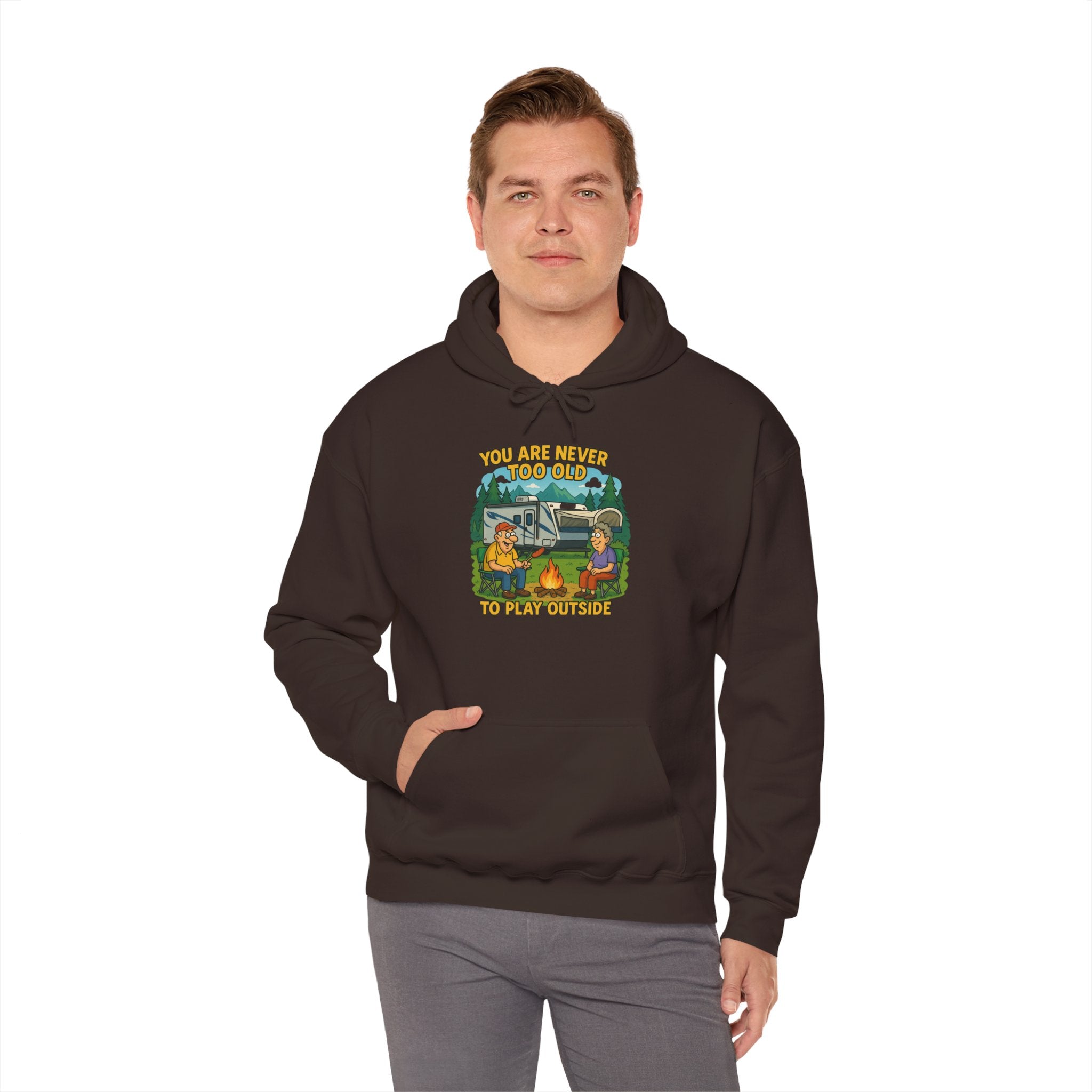Campfire Adventure Hoodie - 'You Are Never Too Old to Play' Sweatshirt