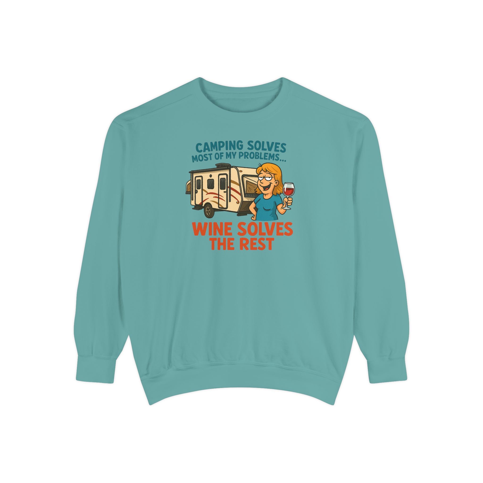 Camping Wine Sweatshirt | Unisex Garment-Dyed Pullover | Cozy Gift for Campers | Outdoor Adventures Apparel | Relaxed Fit Top