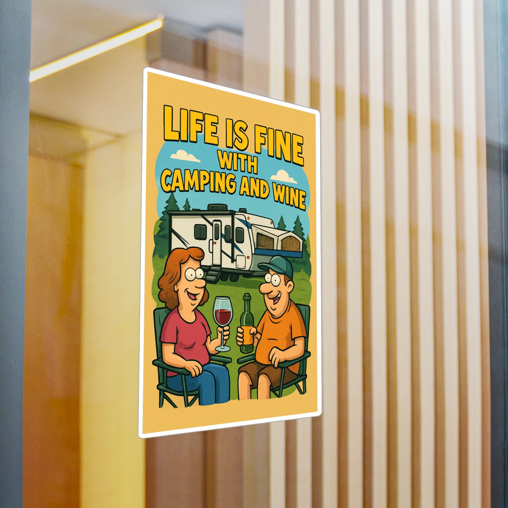 Life is Fine Camping and Wine | Kiss-Cut Vinyl Decals | Fun Outdoor Decor, RV Life Stickers, Gift for Campers, Hiking Gear