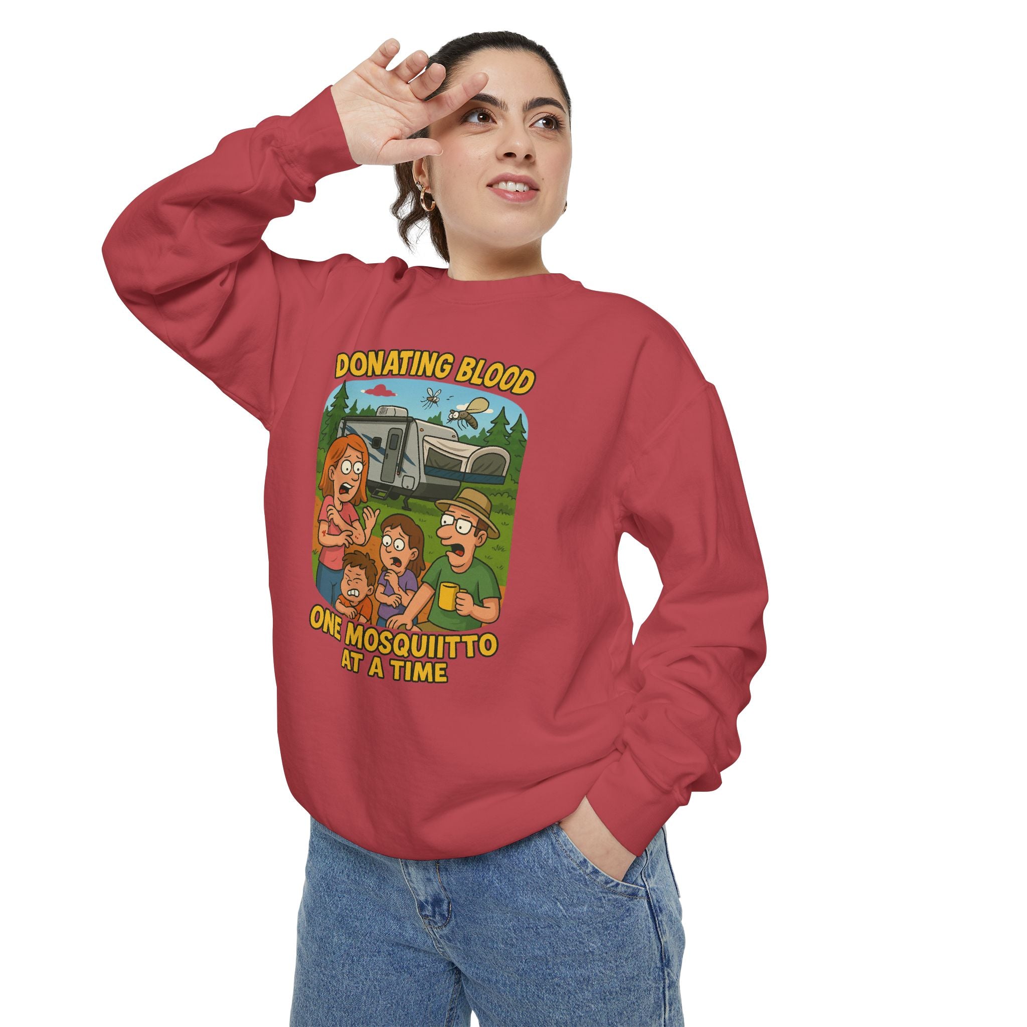 Unisex Garment-Dyed Sweatshirt - Donating Blood One Mosquito at a Time