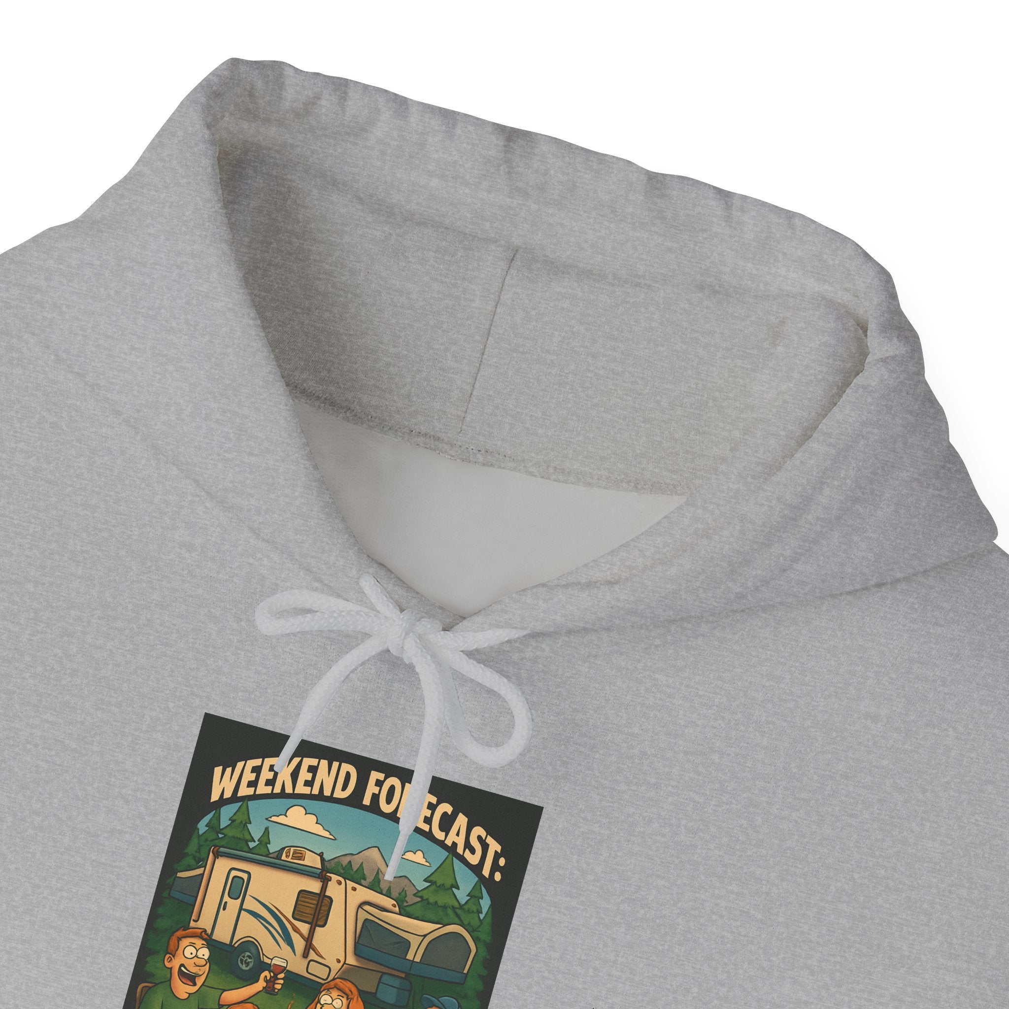 Camping Forecast Graphic Hoodie, Unisex Heavy Blend Sweatshirt, Outdoor Apparel, Weekend Getaway Gift, Nature Lover Clothing