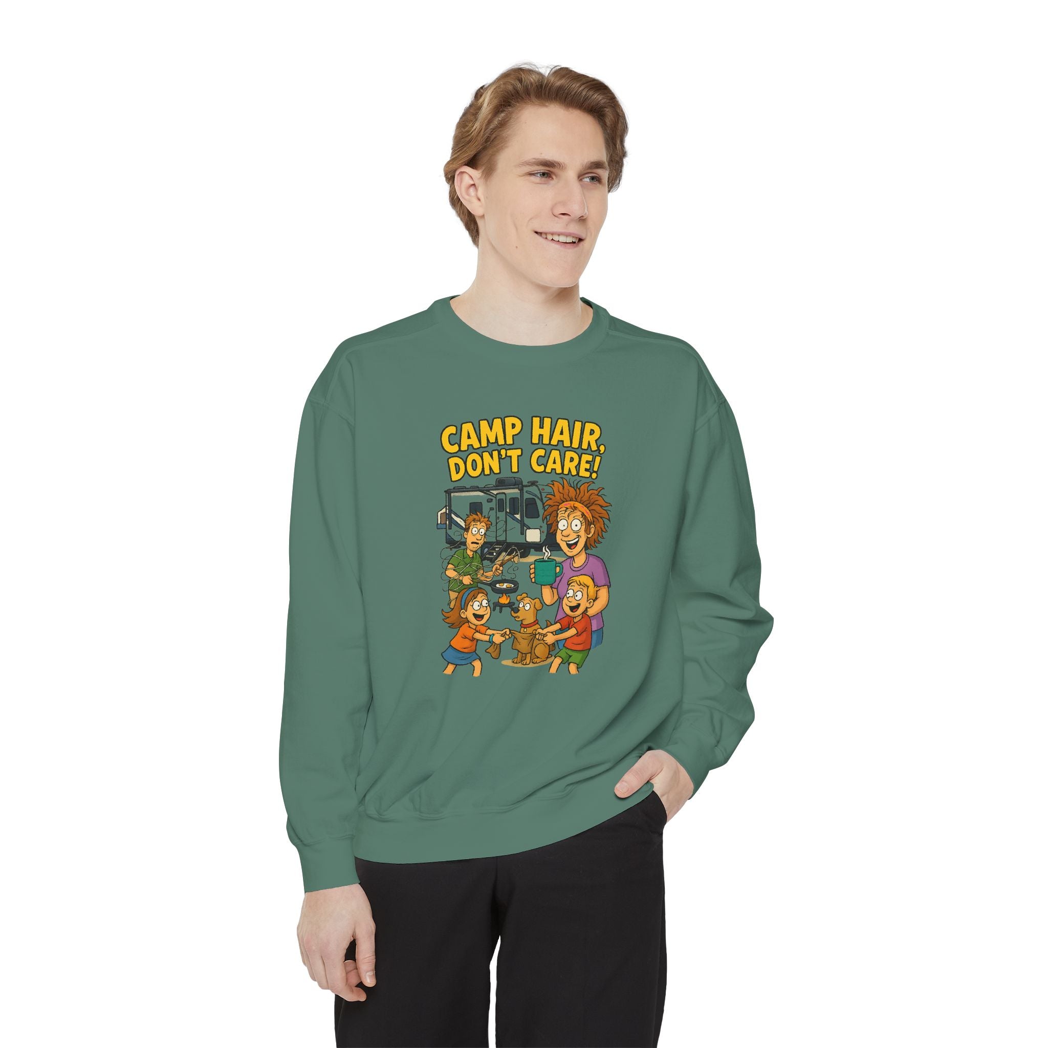 Camp Hair Don't Care Sweatshirt, Cozy Unisex Sweater, Perfect for Campers, Gift for Travel Lovers, Casual Outfit, All Season