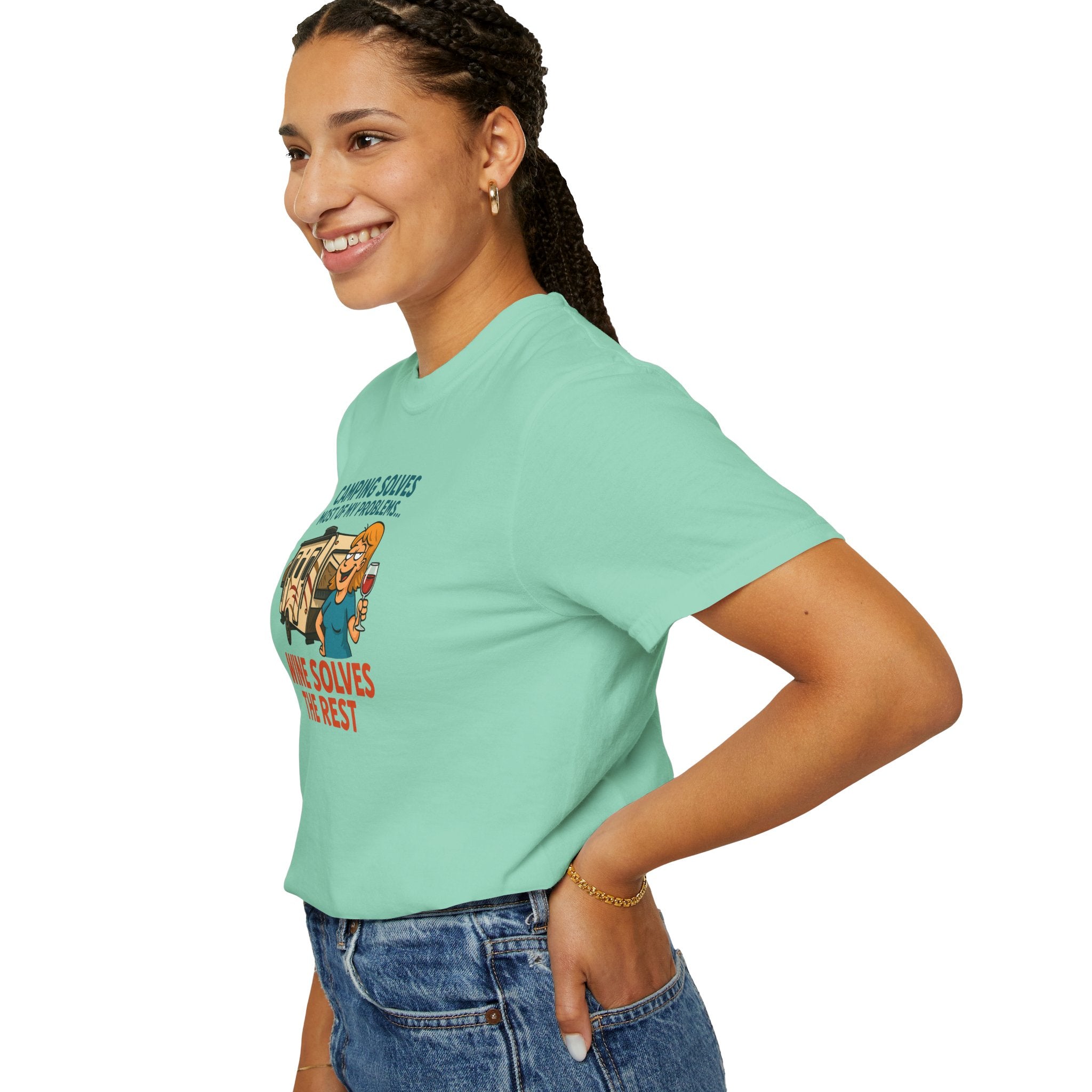 Camping & Wine Unisex T-Shirt, Relaxed Fit Tee, Perfect Gift for Campers, Wine Lovers, Outdoor Enthusiasts, Summer Celebrations